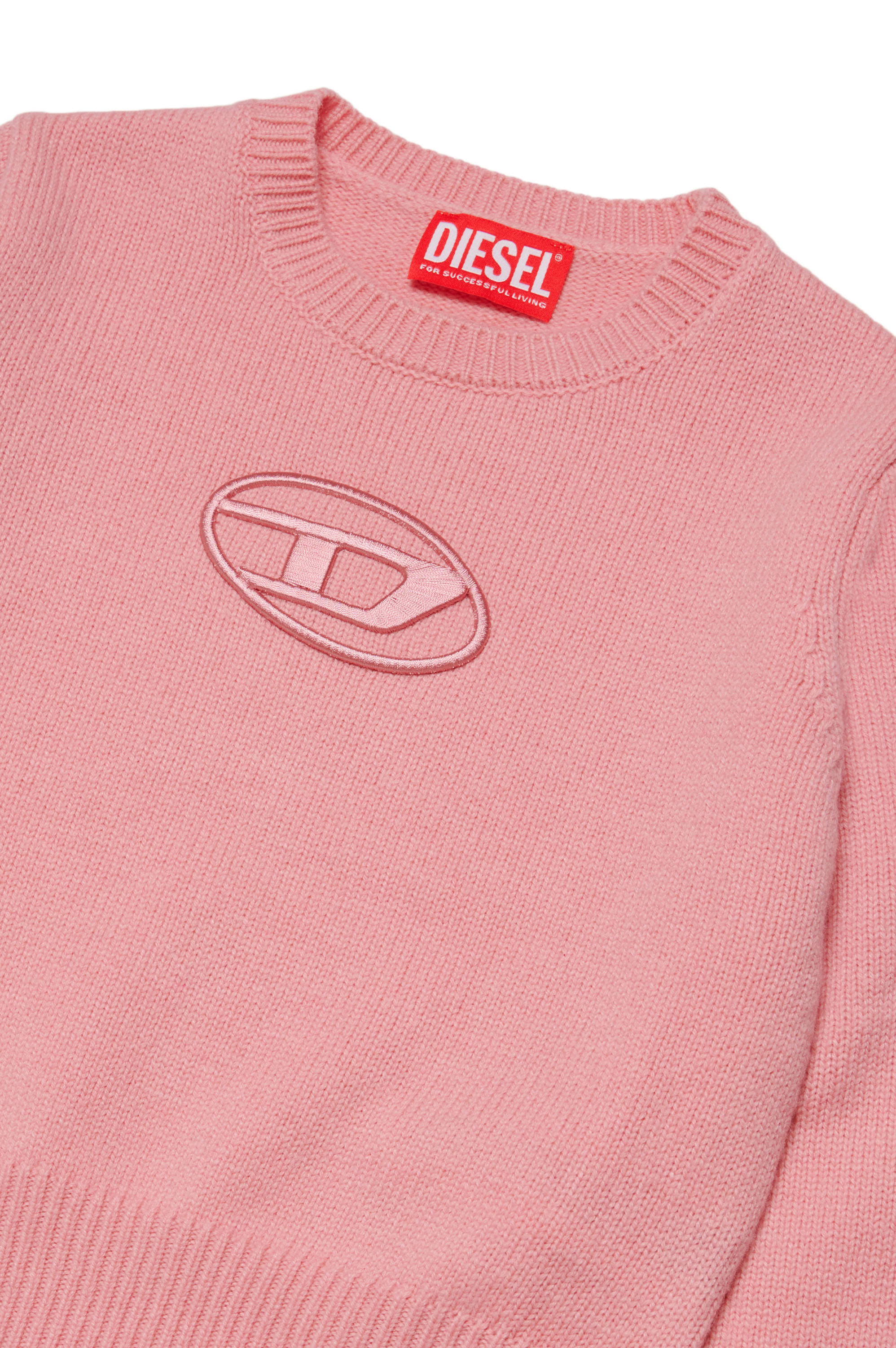 Diesel - KAREESA, Woman's Jumper in merino wool blend with D logo in Pink - 3