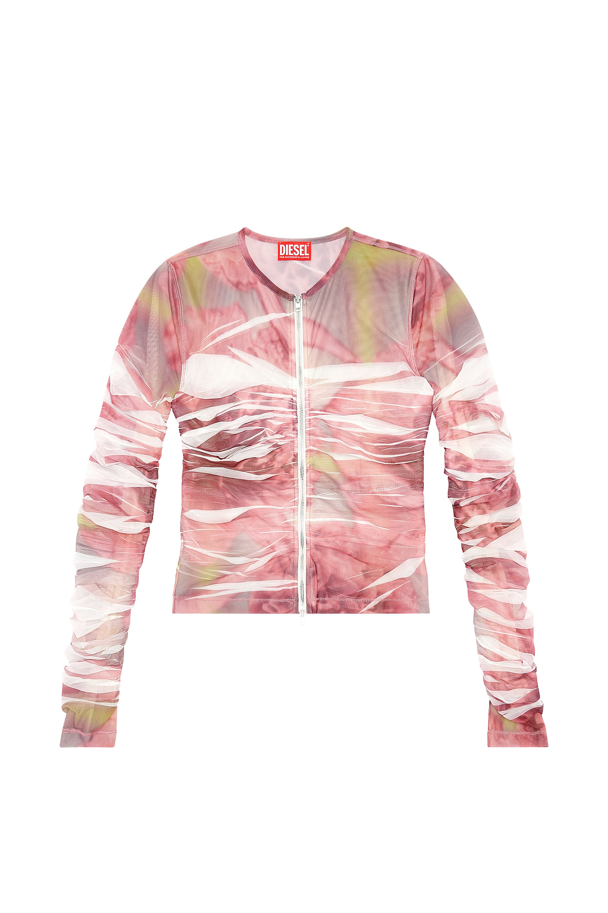 Diesel - T-AMI, Woman's Slim-fit top in printed mesh in Pink - 3