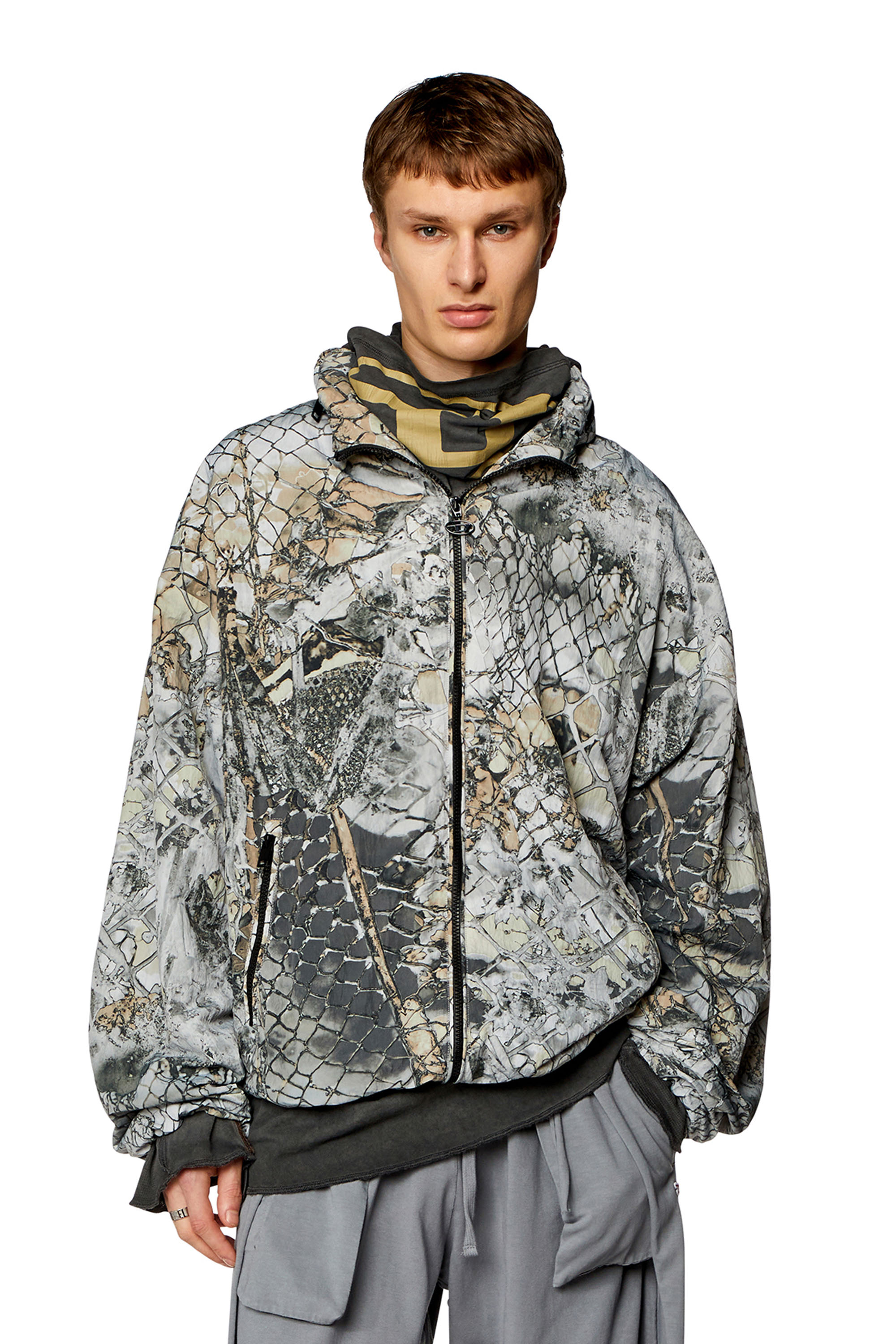 Diesel - J-DORSETT, Man's Windbreaker with abstract print in Grey - 1