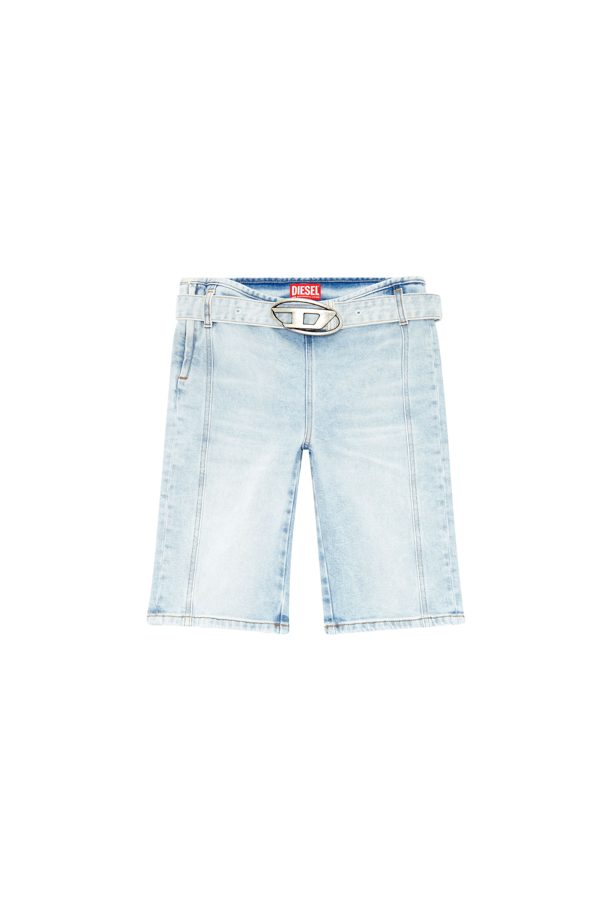 Diesel - DE-GINNY-S, Woman's Denim shorts with logo belt in Light Blue - 3