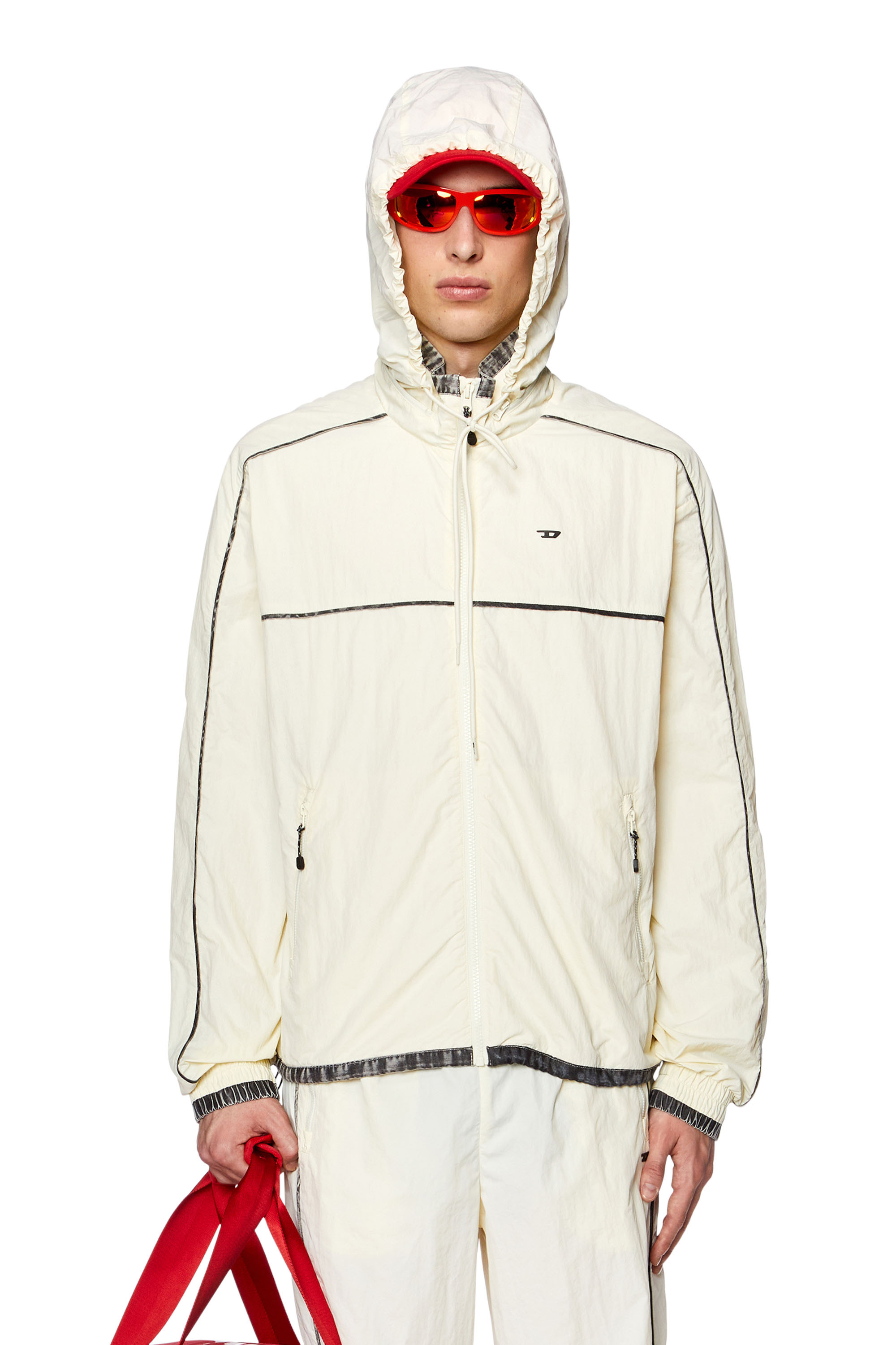 Diesel - AMWT-DOMINIC-HT45, Man's Hooded windbreaker with contrast trims in White - 1