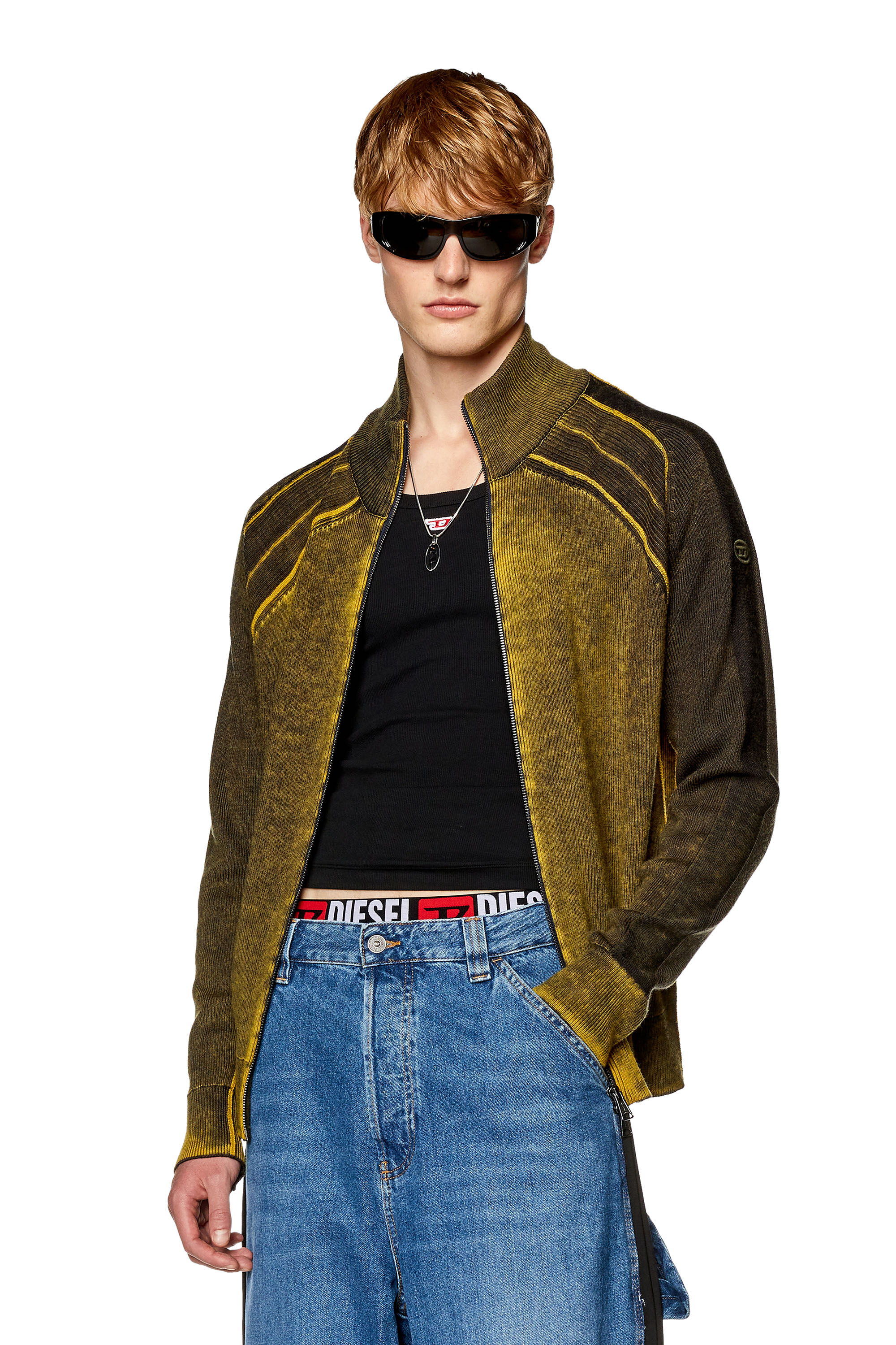 Diesel - K-IRINI, Man's Wool cardigan with nuanced print in Military Green - 1