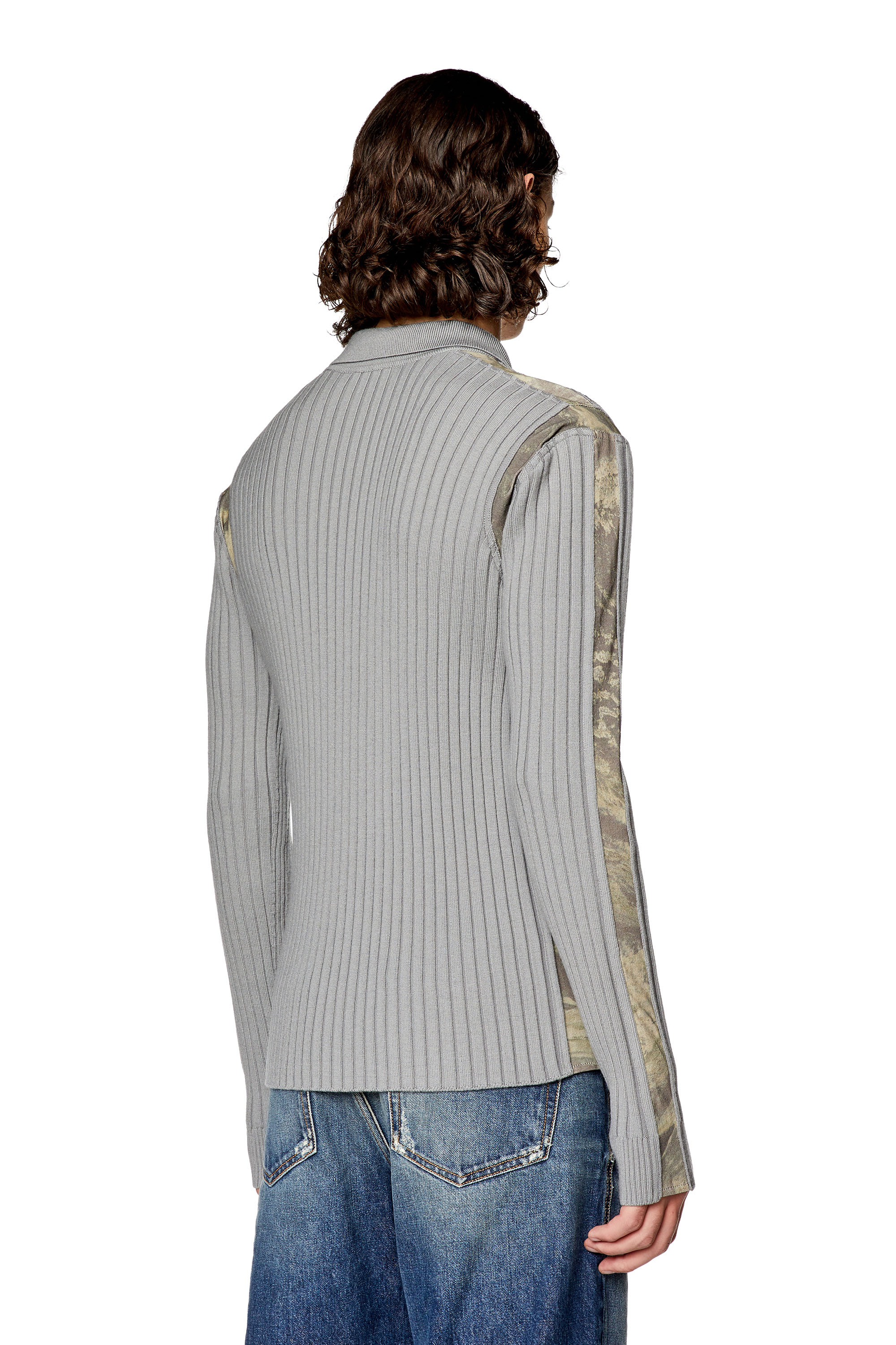 Diesel - K-LIPSI, Man's Ribbed cardigan with Planet-camo inserts in Grey - 4