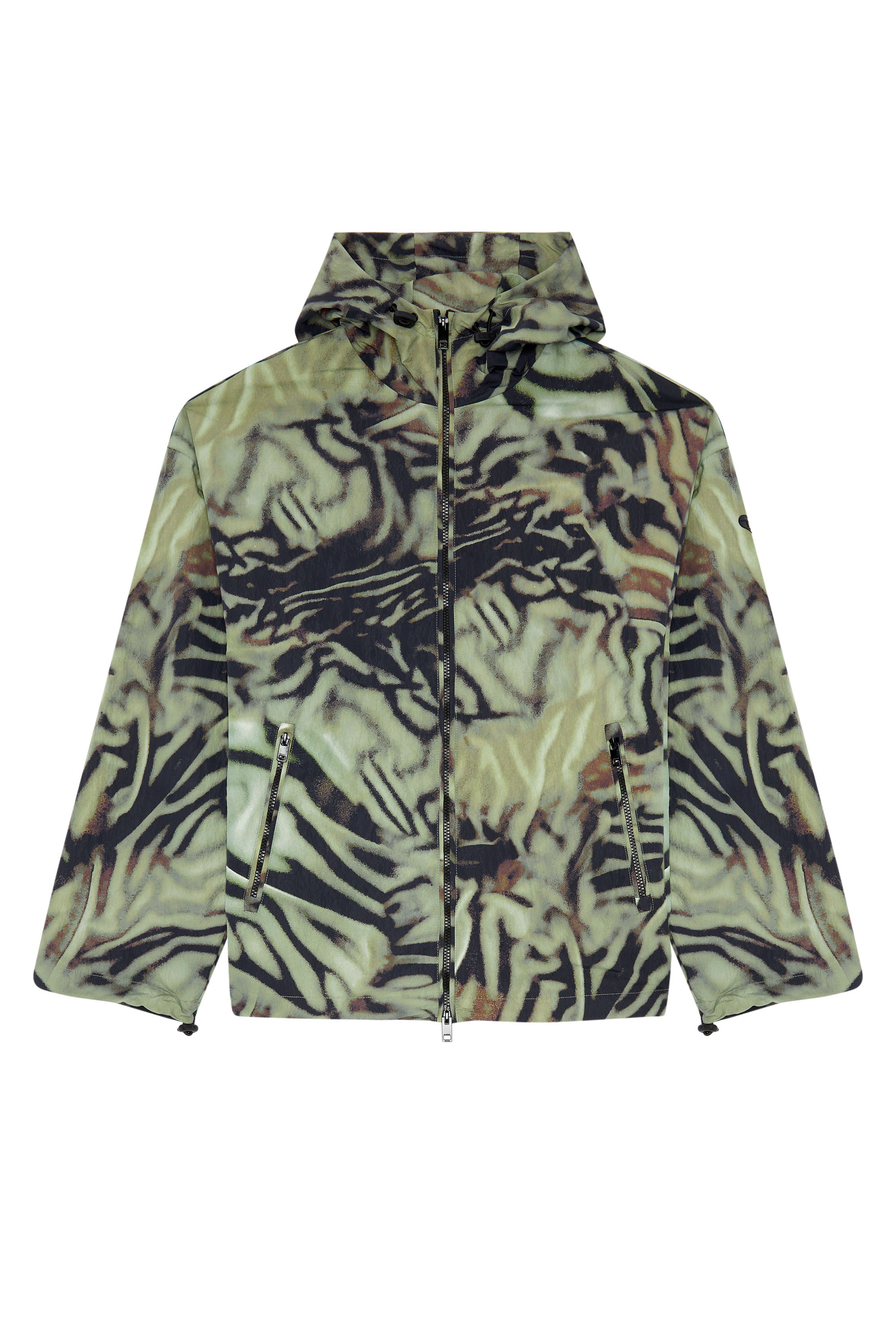 Diesel - J-LEOPOLD-ZEBRA, Man's Nylon windbreaker with camo-zebra print in Military Green - 3