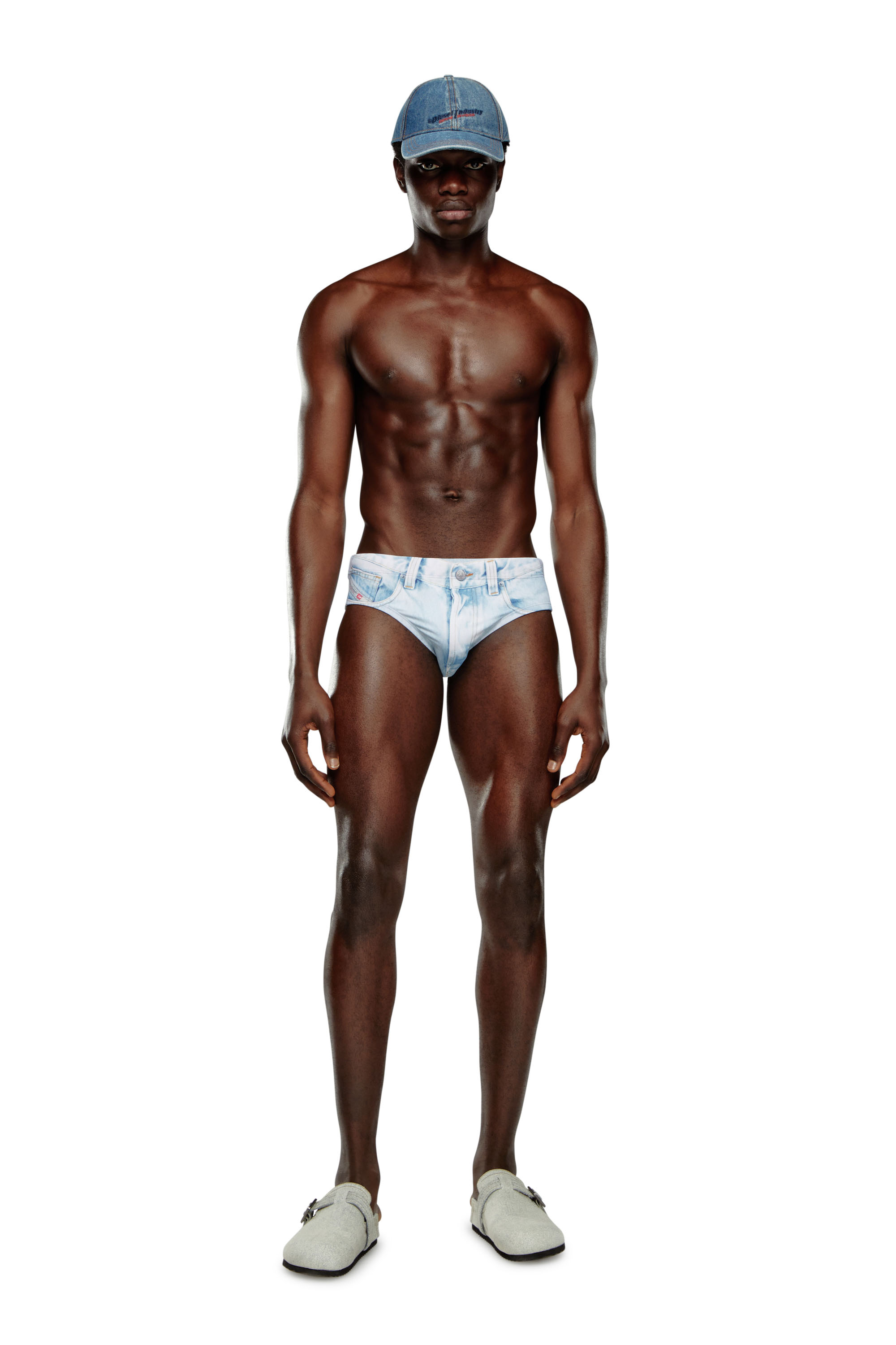 Diesel - BMBR-ALFIE, Man's Swim briefs with denim trompe l'oeil in Light Blue - 1