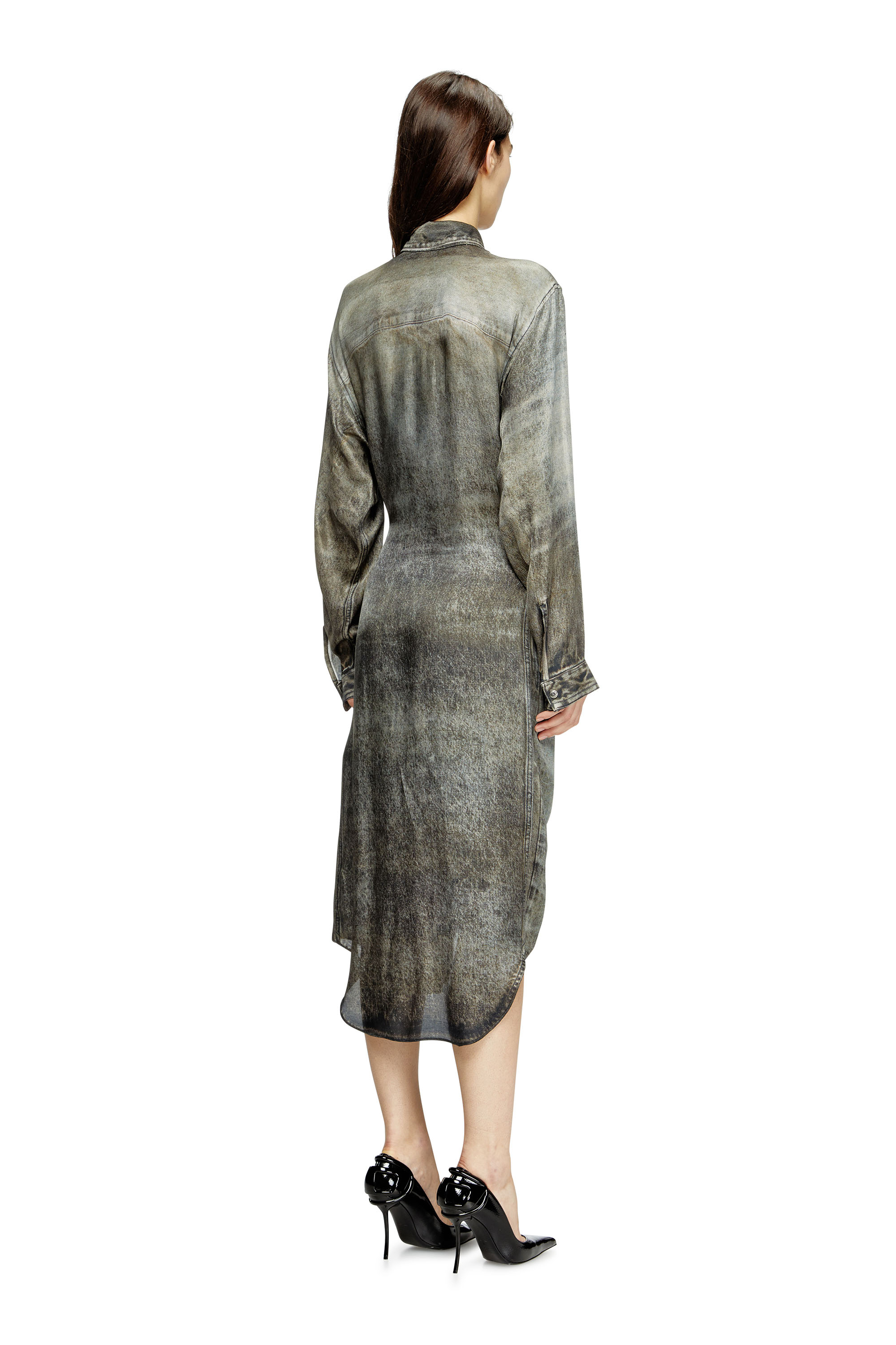 Diesel - D-ILETTA, Woman's Wrap dress in denim-look viscose in Dark grey - 4