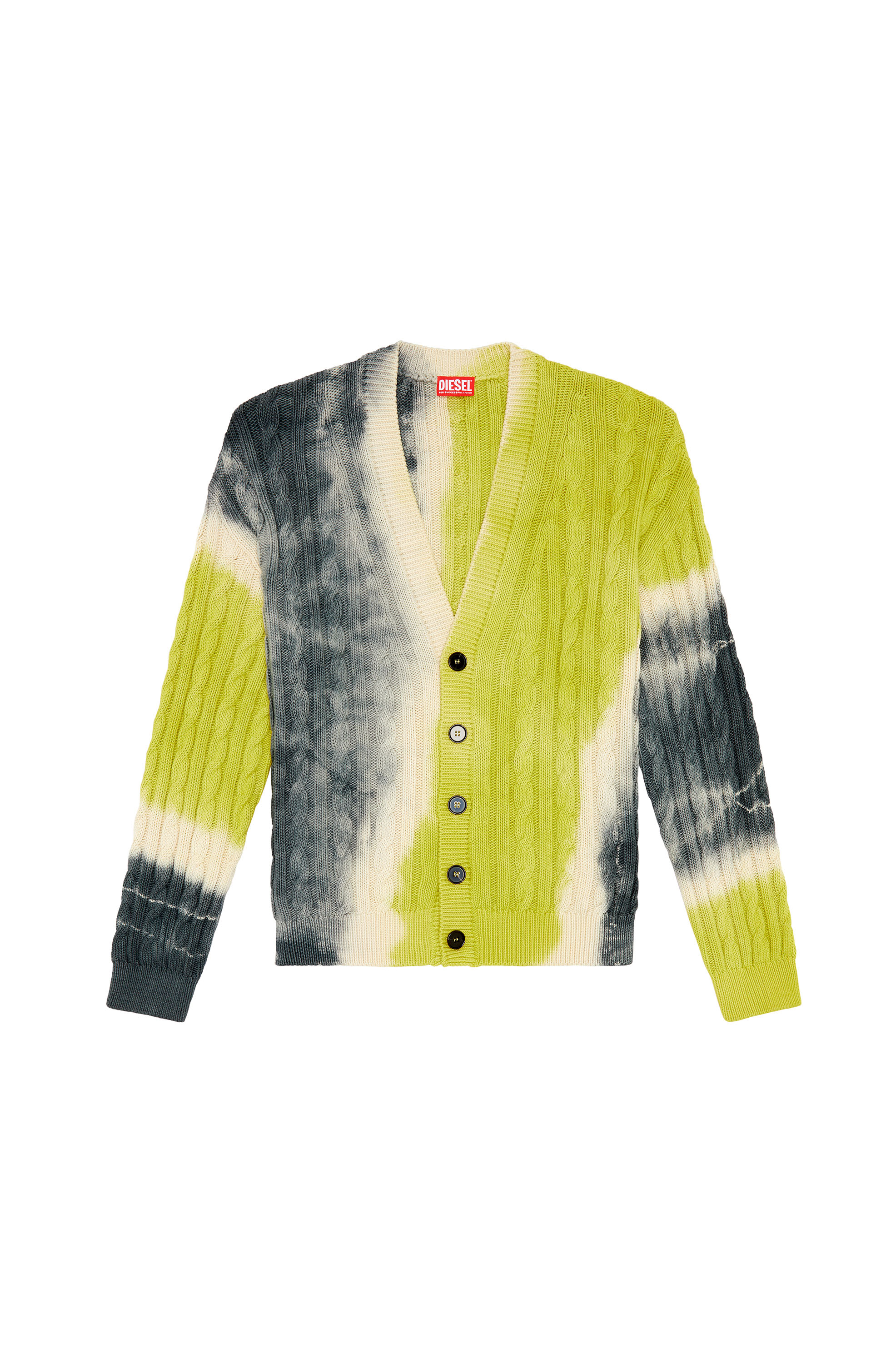 Diesel - K-JONNY, Man's Tie-dye cardigan in cable-knit cotton in Blue/Green - 3