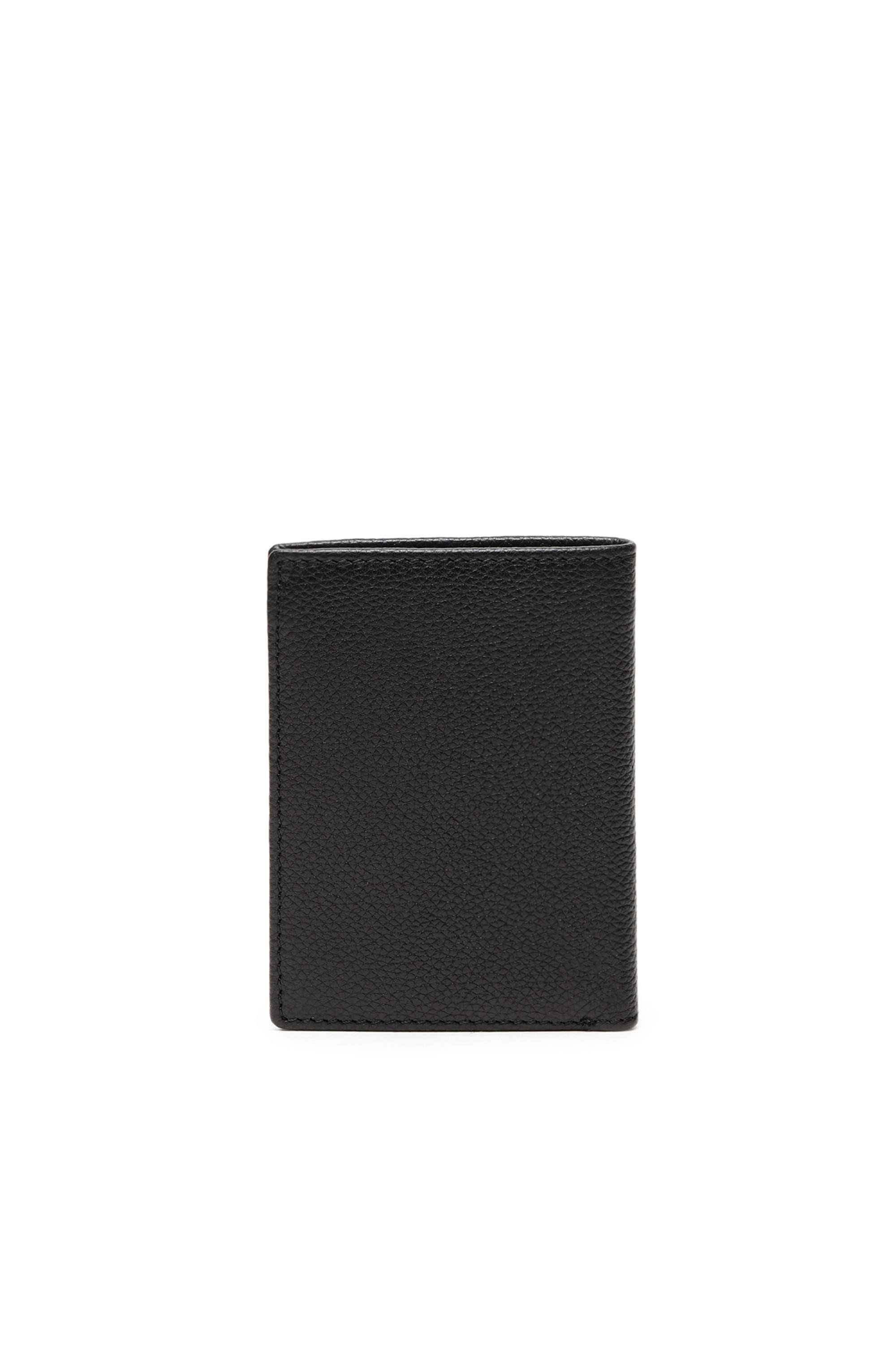 Diesel - VERTICAL NEELA, Man's Leather bi-fold wallet with logo plaque in Black - 2