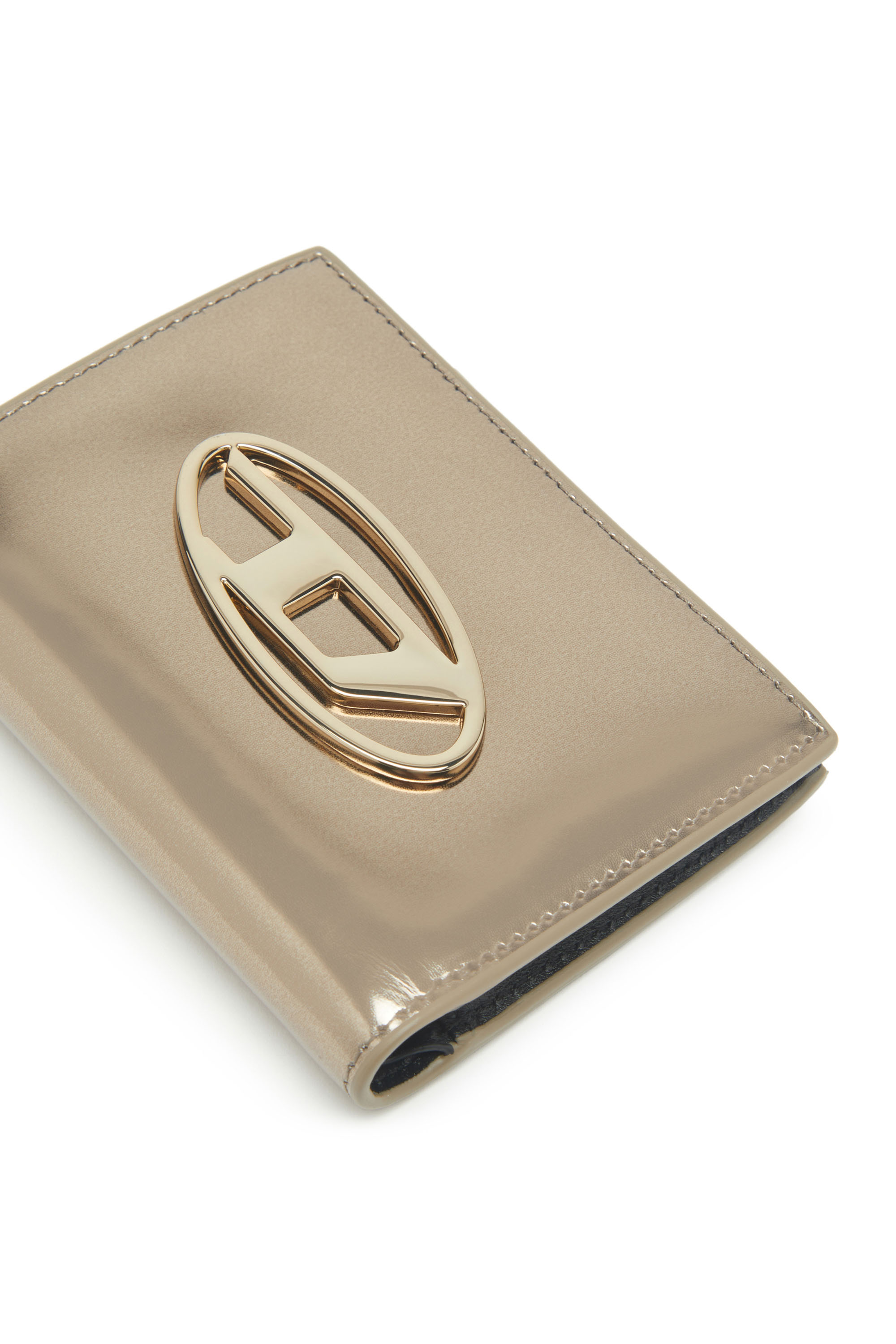 Diesel - BI-FOLD ZIP, Woman's Small wallet in metallic leather in Beige - 4