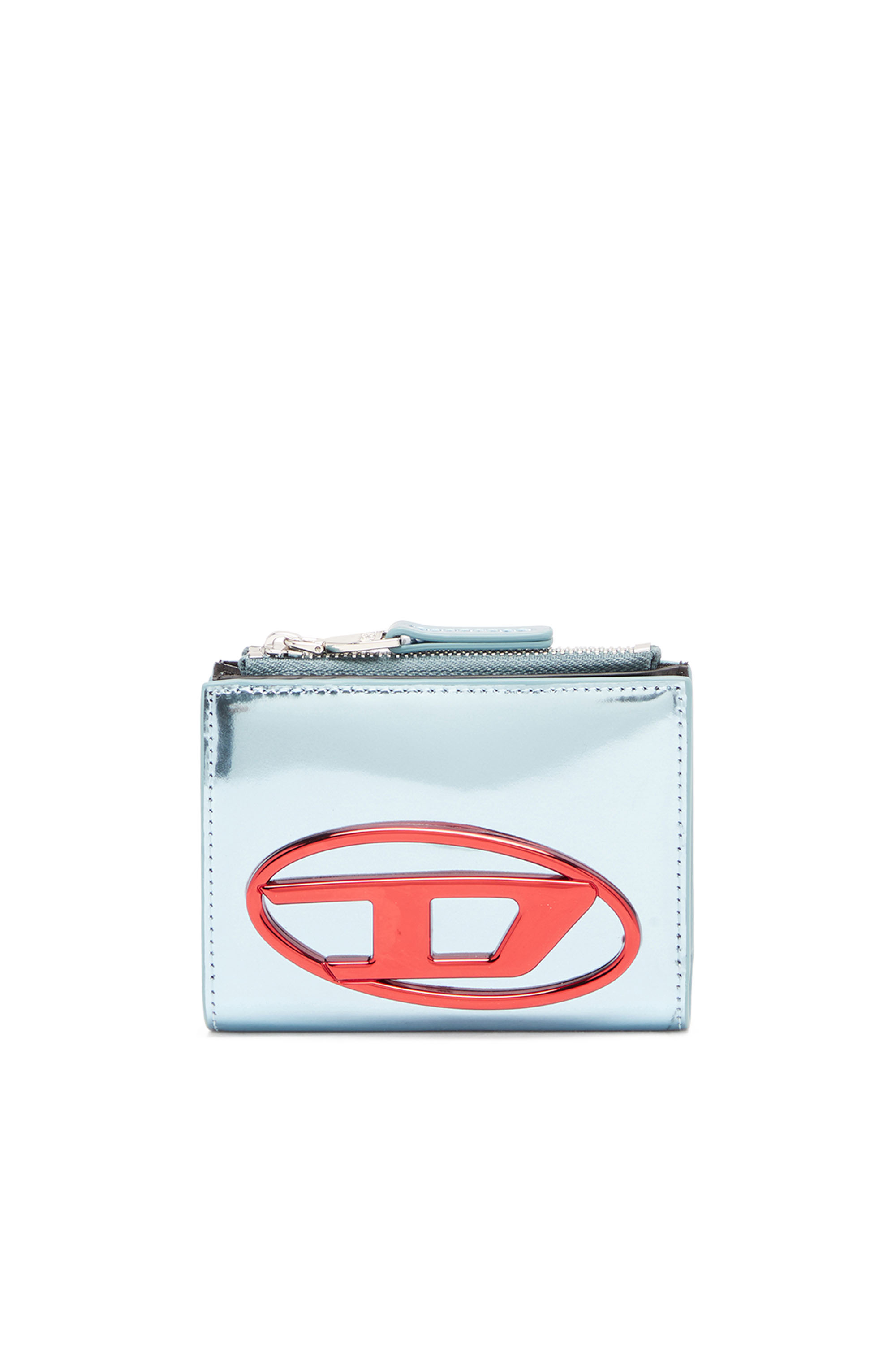 Diesel - 1DR BI-FOLD ZIP II, Woman's Small wallet in mirror leather in Azure - 1