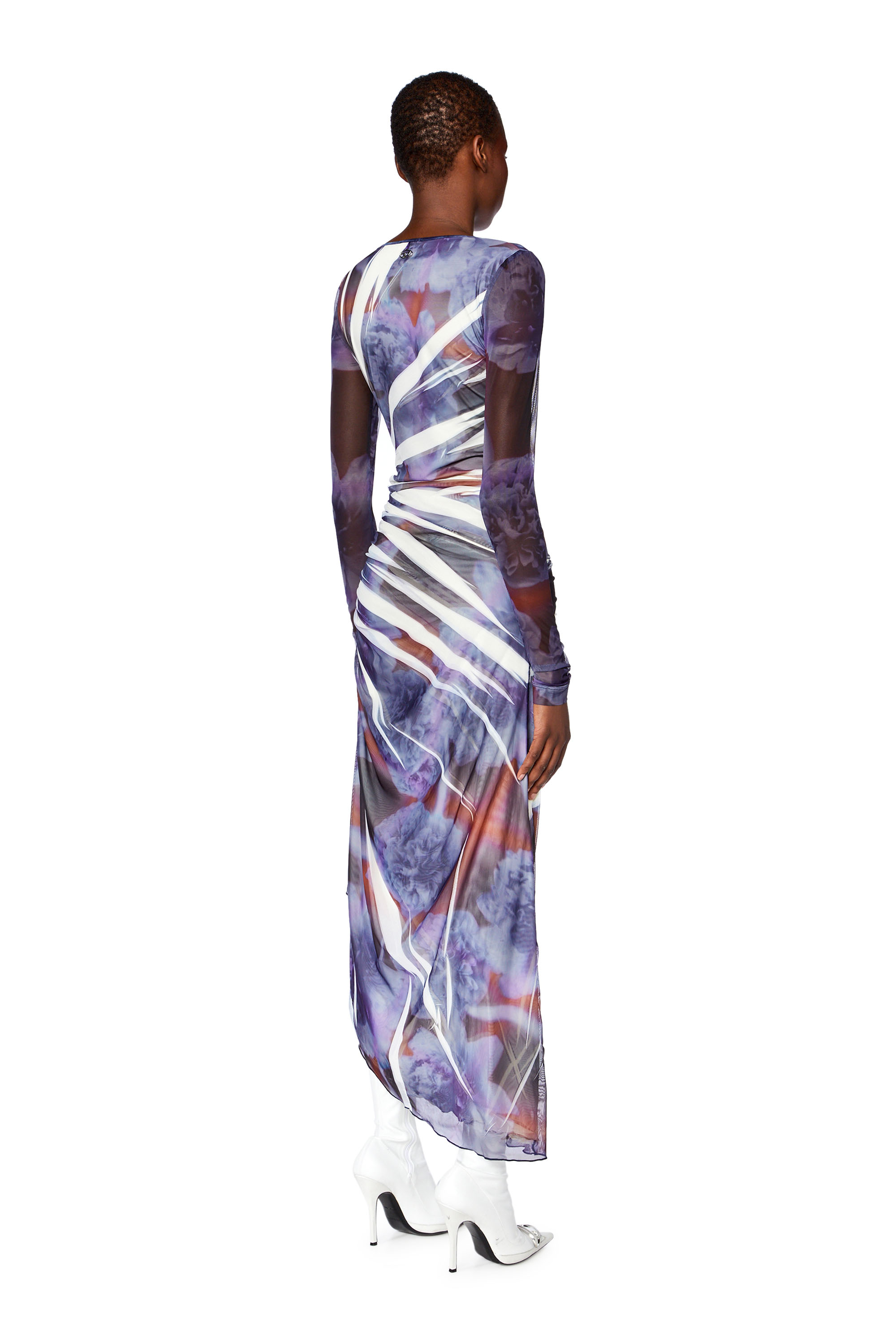Diesel - D-ARIEN, Woman's Long dress in printed mesh in Blue - 3