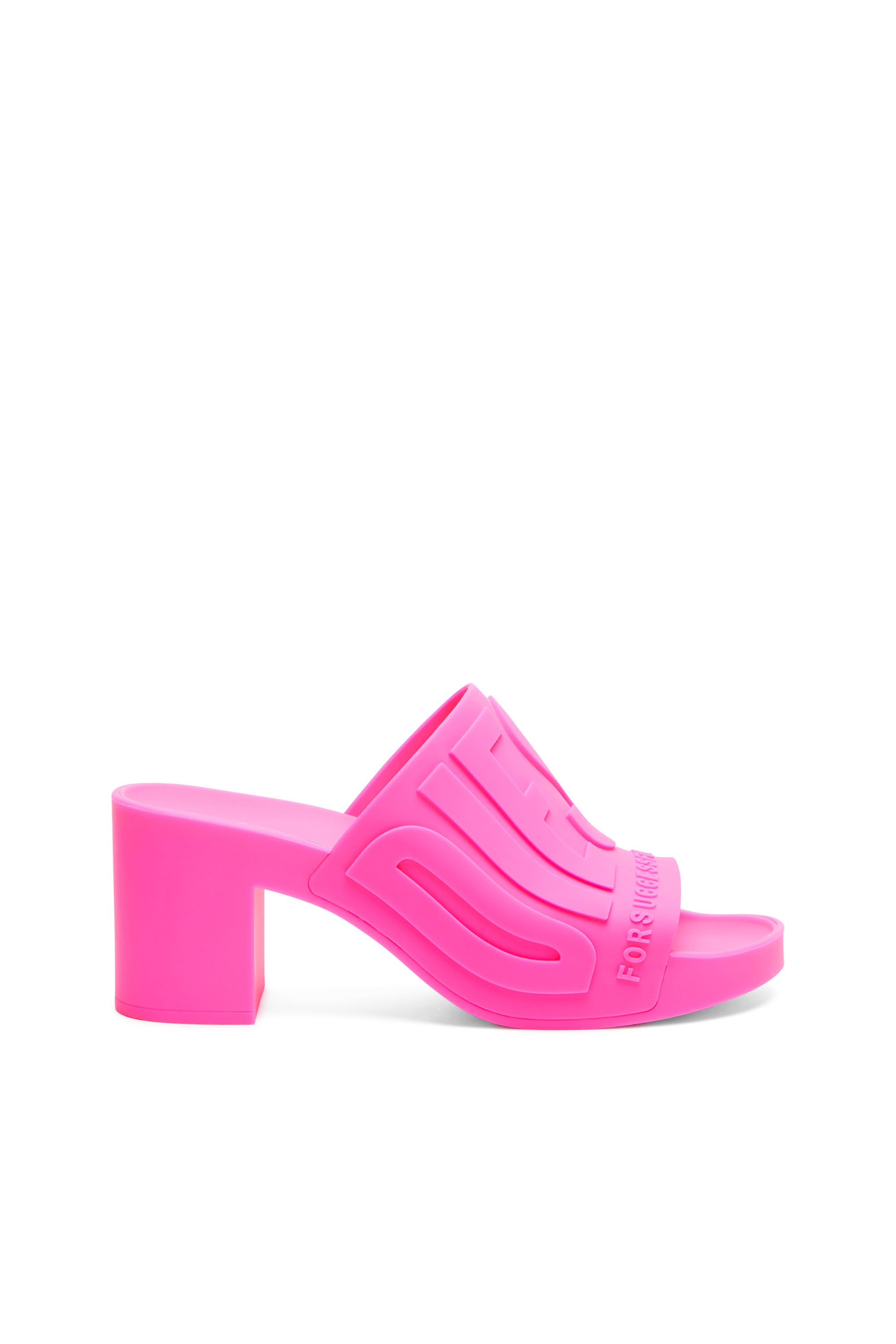 Diesel - SA-PAMELA H, Woman's Sa-Pamela H - Heeled neon rubber pool slides in Pink Fluo - 1