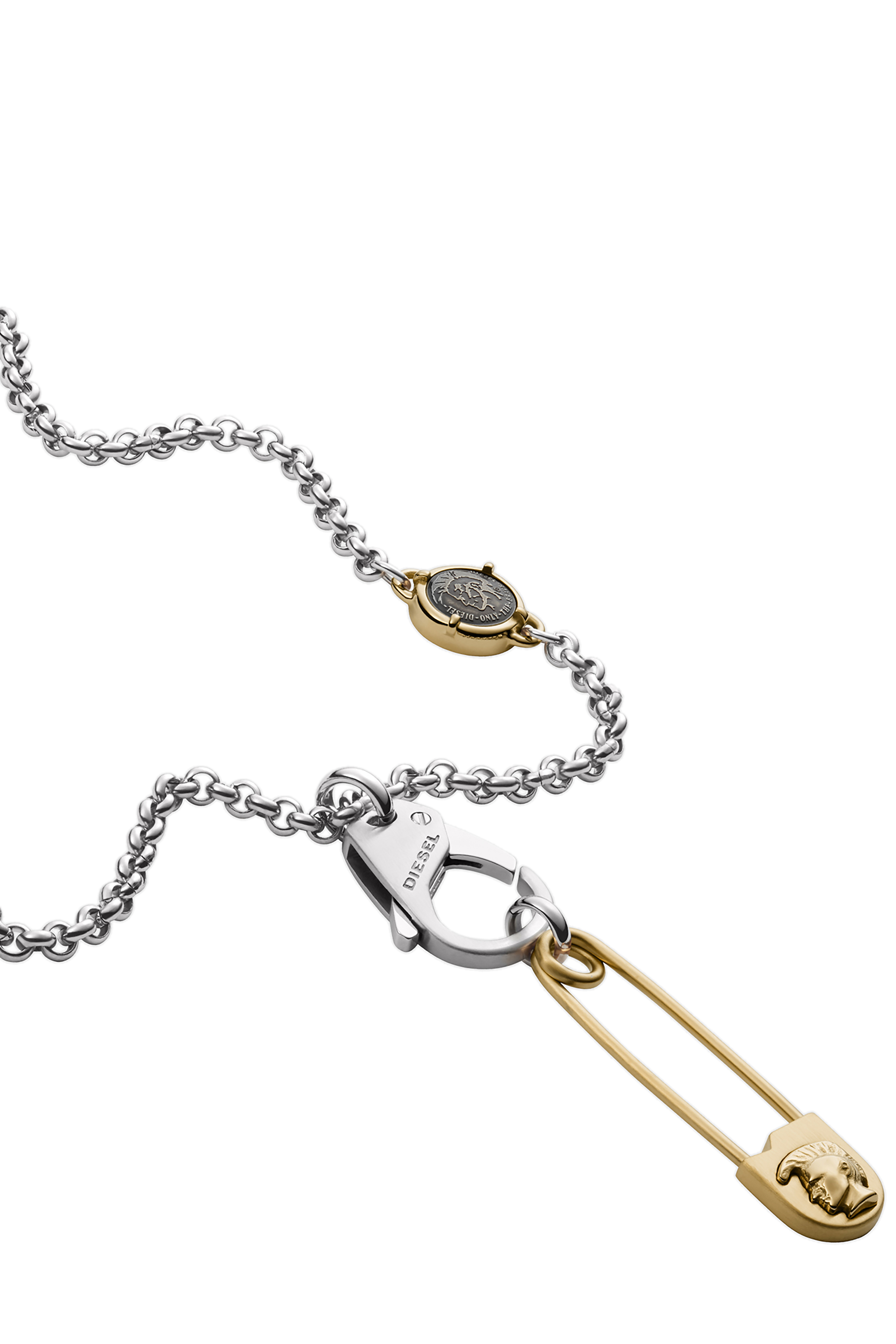 Diesel - DX1304, Man's Two-tone stainless steel safety pin pendant necklace in Silver - 1