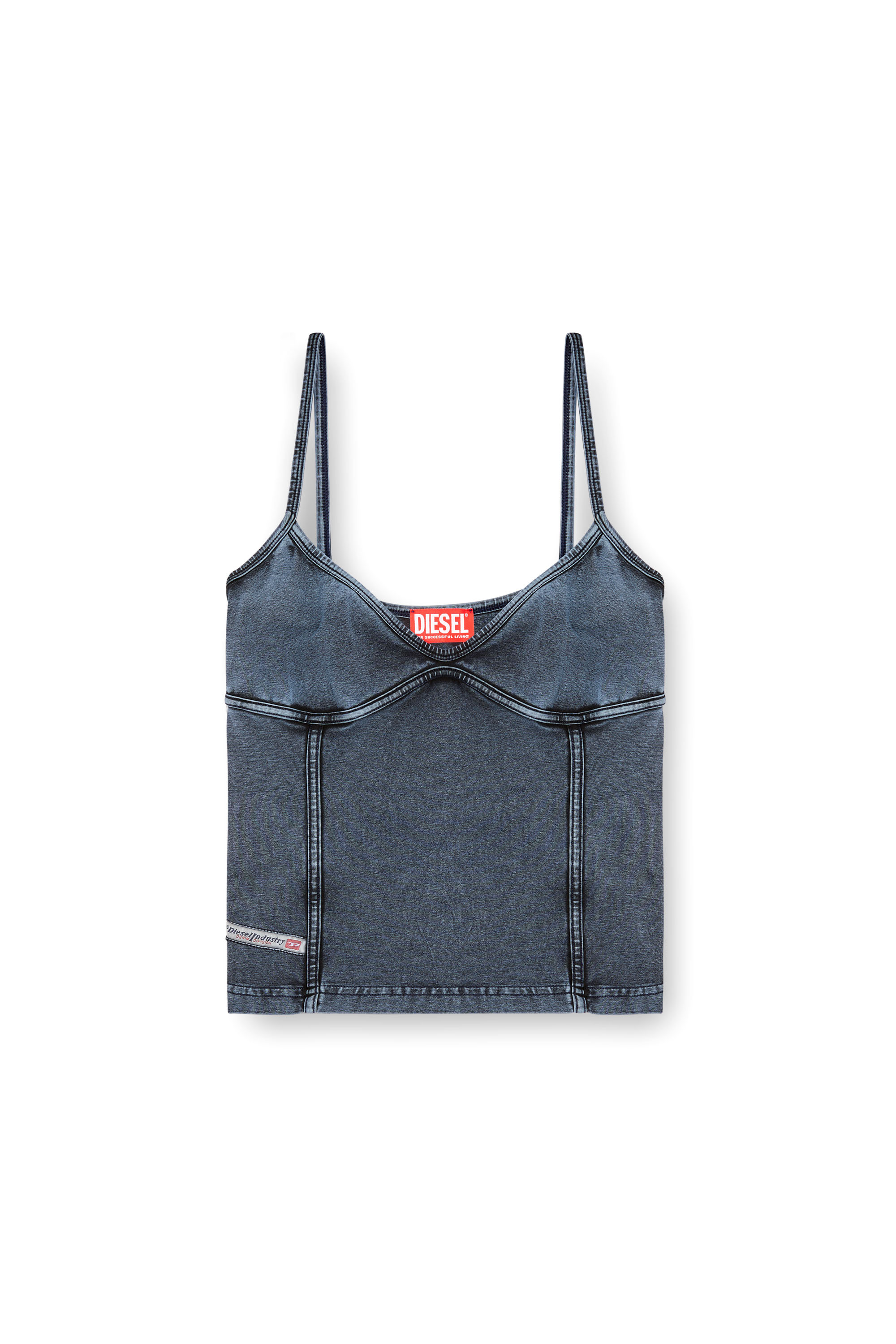 Diesel - T-ONY, Woman's Strappy top in denim-look jersey in Dark Blue - 3