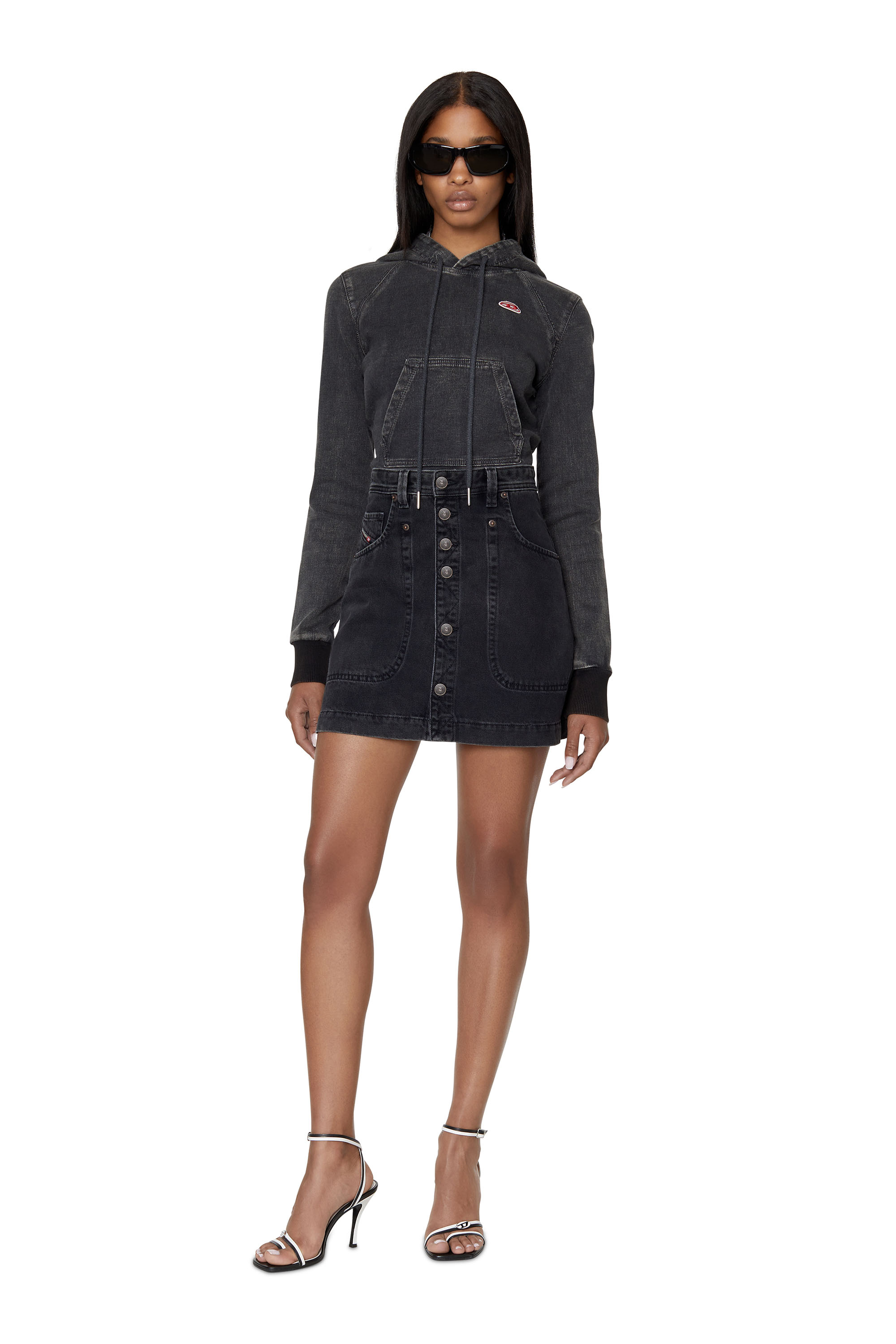 Diesel - DE-ALBUS A-LINE SKIRT, Woman's A-line mini skirt in denim in Black/Dark grey - 2