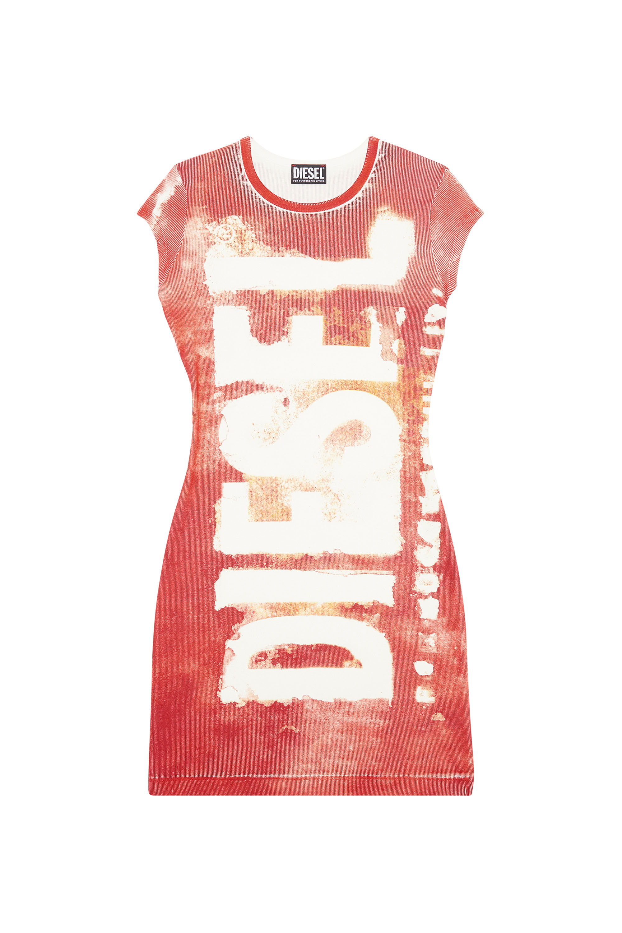 Diesel - D-ANGIEL-RIB, Woman's Short dress with colour-bleed effect in Red - 2