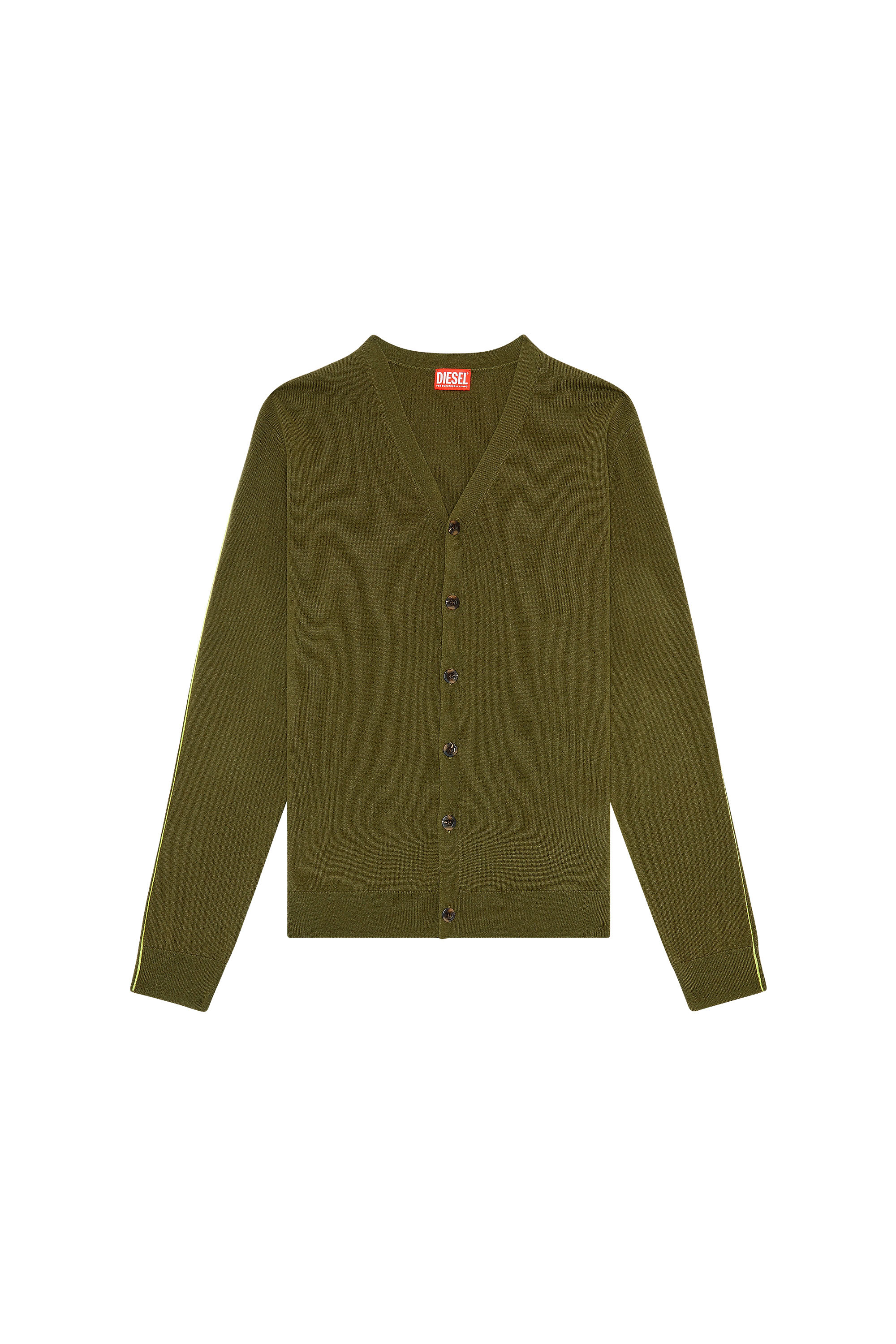 Diesel - K-ZANTE, Man's Cardigan with contrast piping in Olive Green - 3
