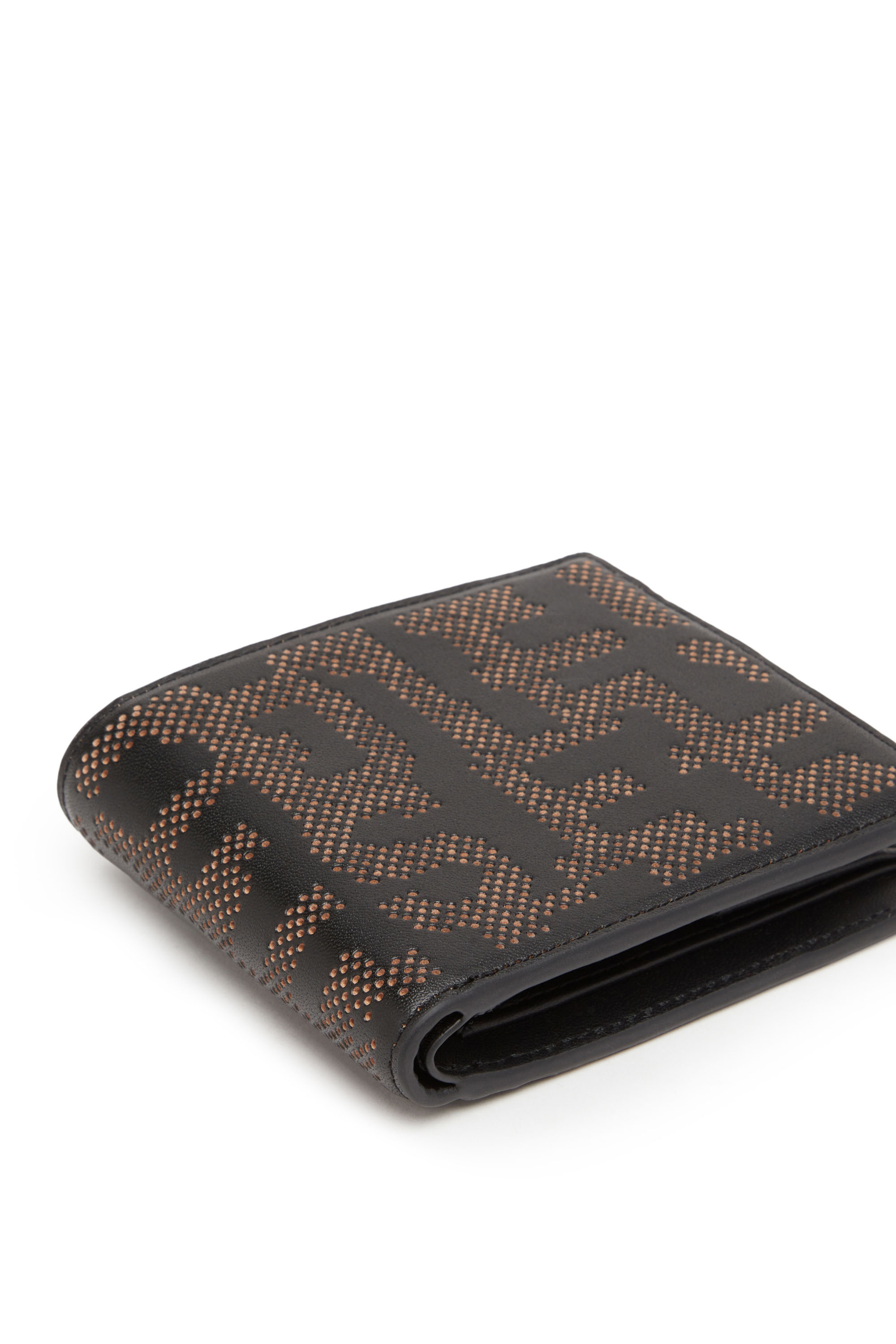 Diesel - BI-FOLD COIN S 3D, Unisex's Bi-fold wallet in perforated leather in Black - 4