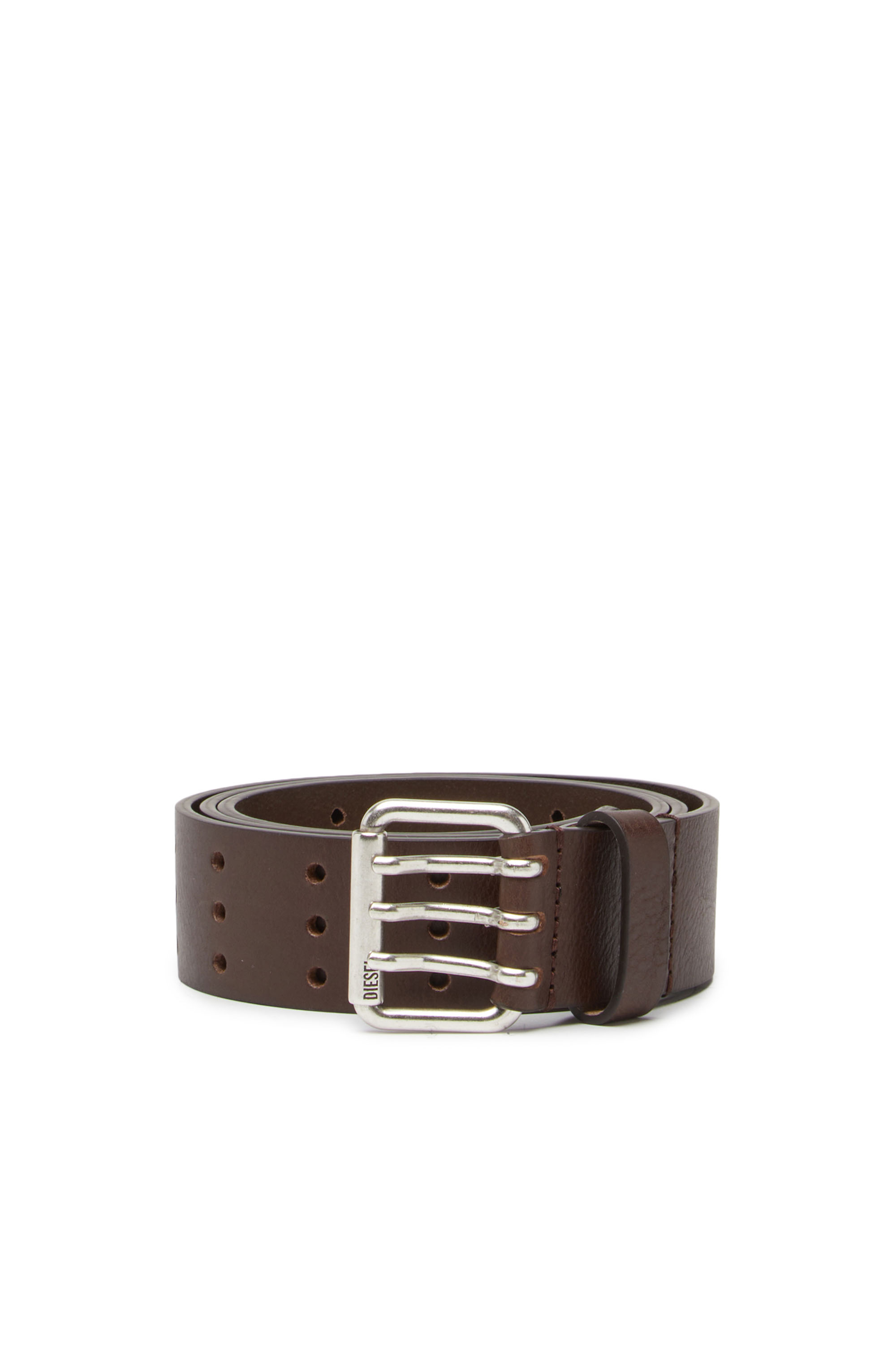 Diesel - B-MILI, Man's Leather belt with triple-prong buckle in Brown - 1