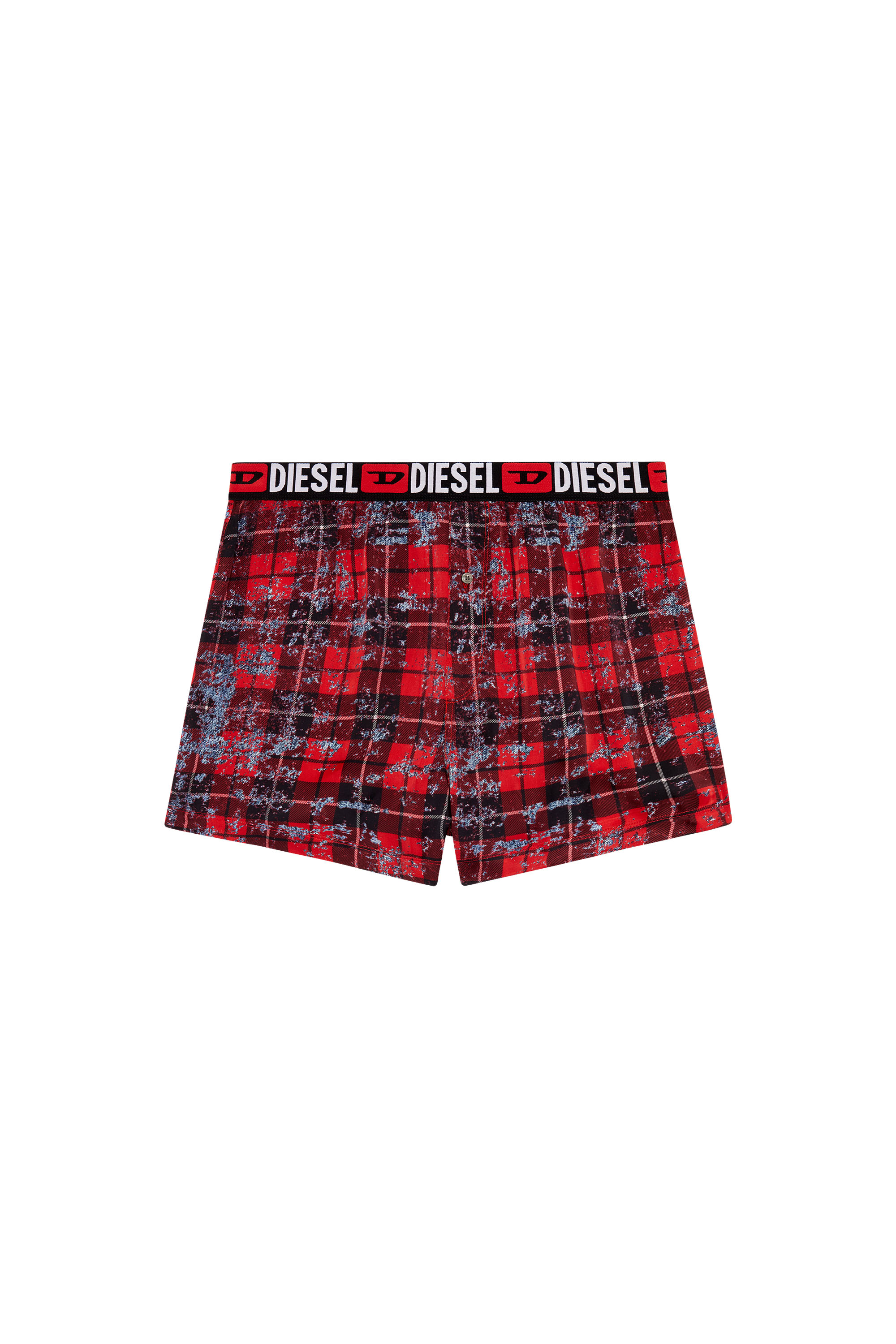 Diesel - UUBX-STARK-EL, Unisex's Viscose boxers with check and denim print in Black/Red - 1