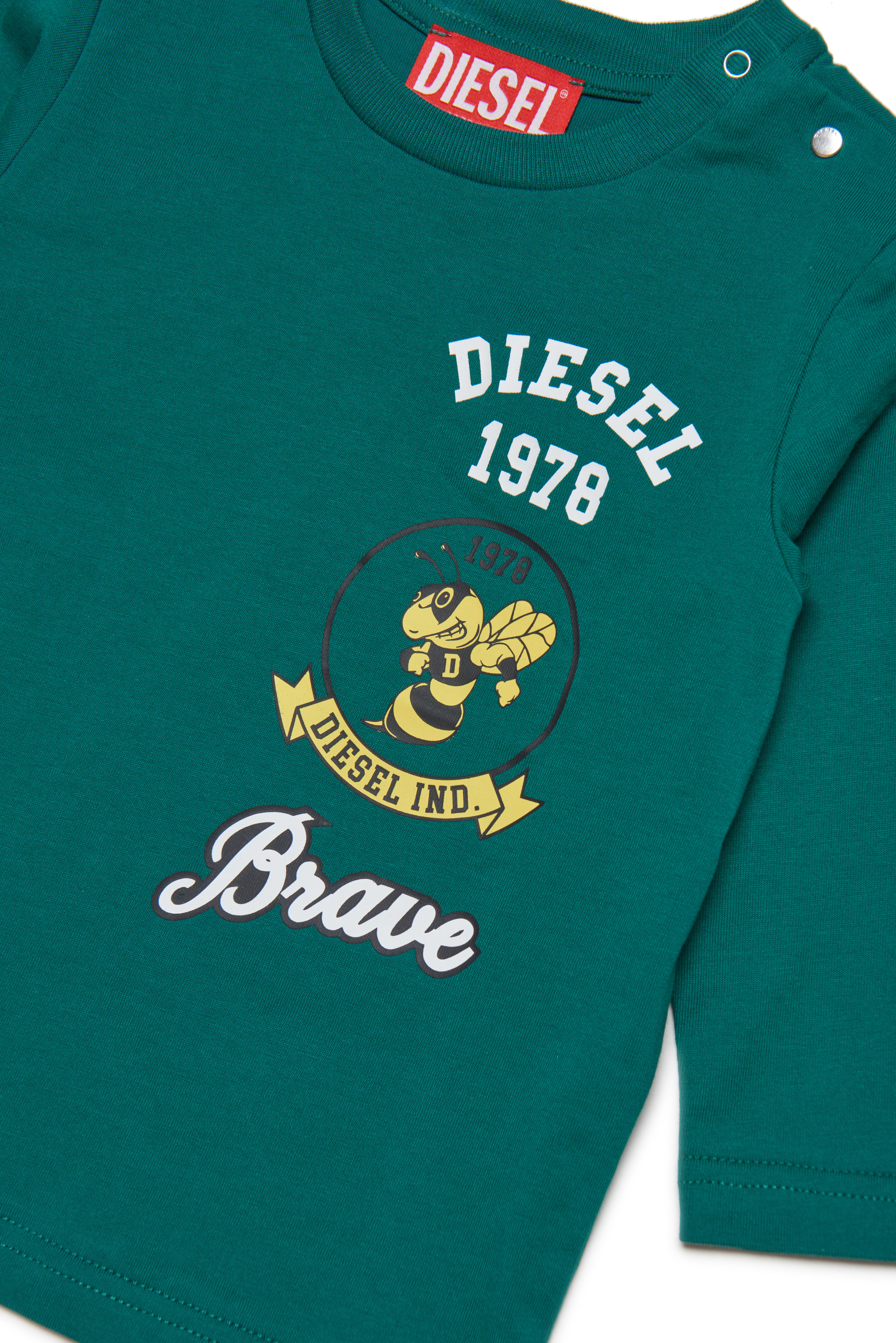 Diesel - TVERB, Man's Long-sleeve T-shirt with bee graphic in Green - 3