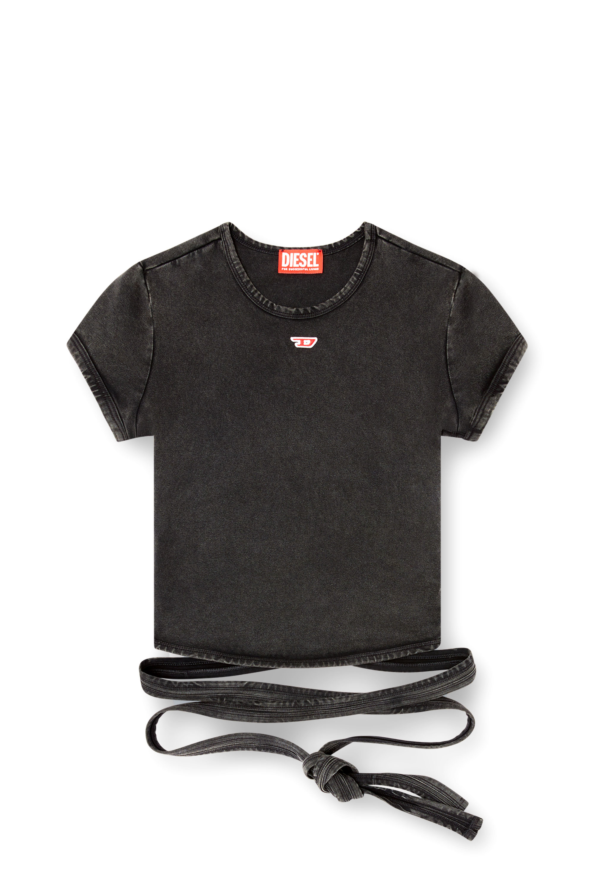 Diesel - T-BUNNY-TAIL-R1, Woman's Denim-look T-shirt with wrap ties in Black - 3