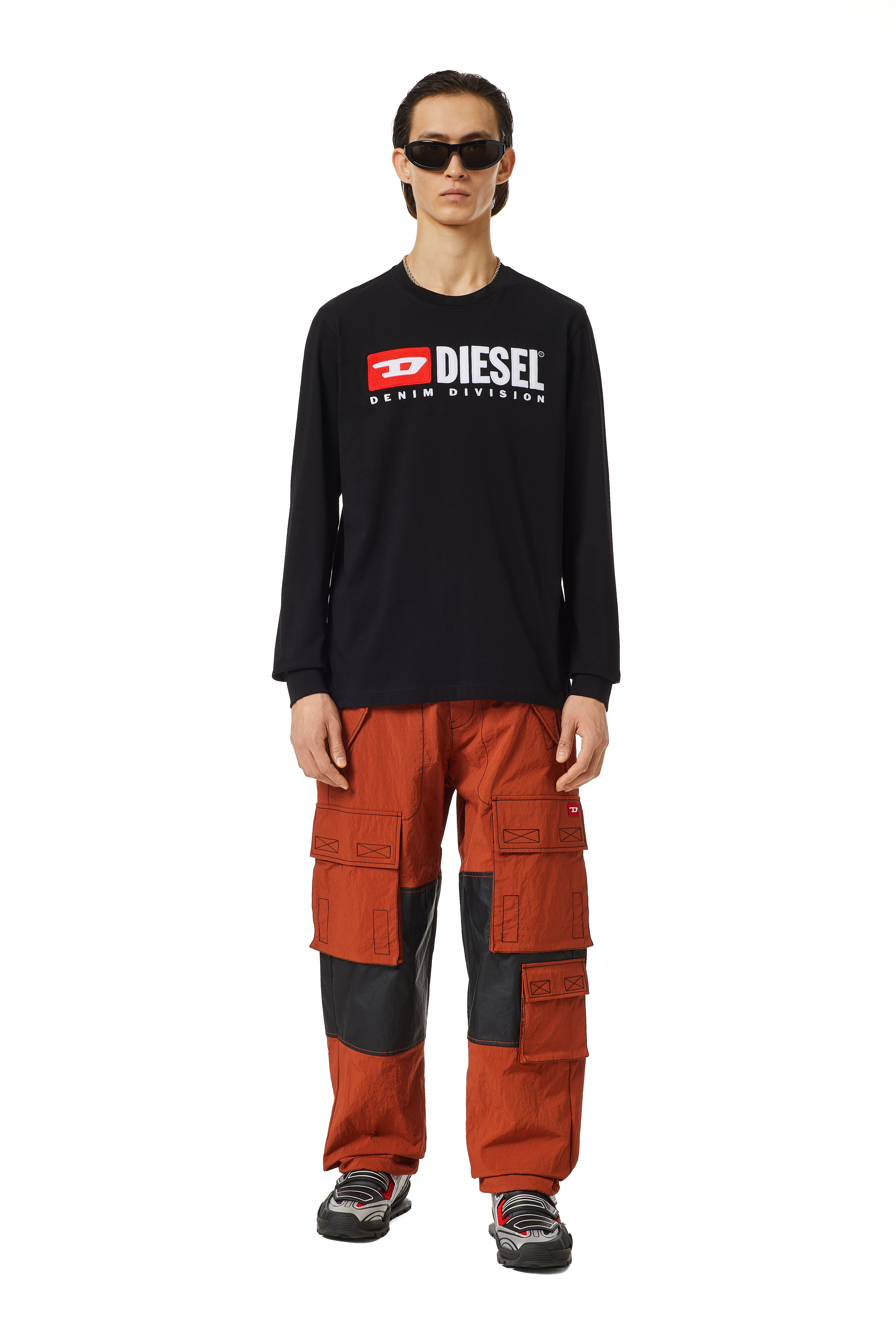 Diesel - T-JUST-LS-DIV, Man's Long-sleeve T-shirt with fleece logo in Black - 2