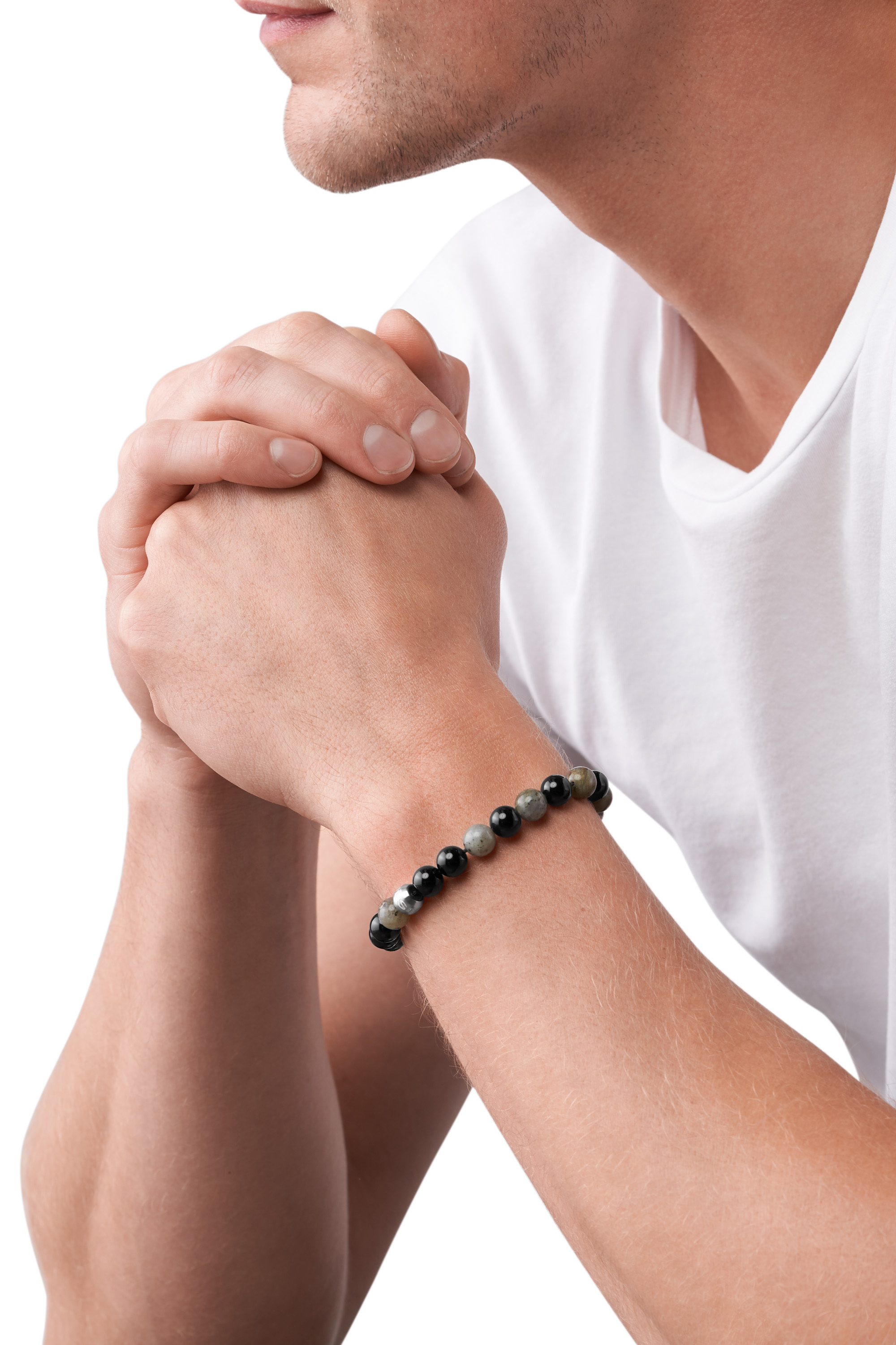 Diesel - DX1325, Unisex's Agate and Labradorite Beaded Bracelet in Black/Green - 3