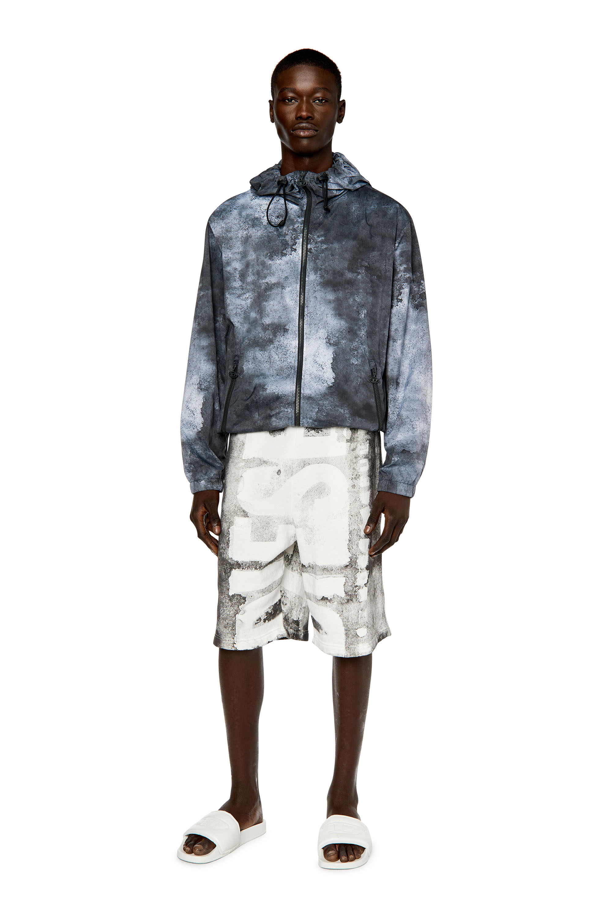 Diesel - J-WARRETT-LOGO, Man's Watercolour-effect windbreaker with logo in Dark grey - 2