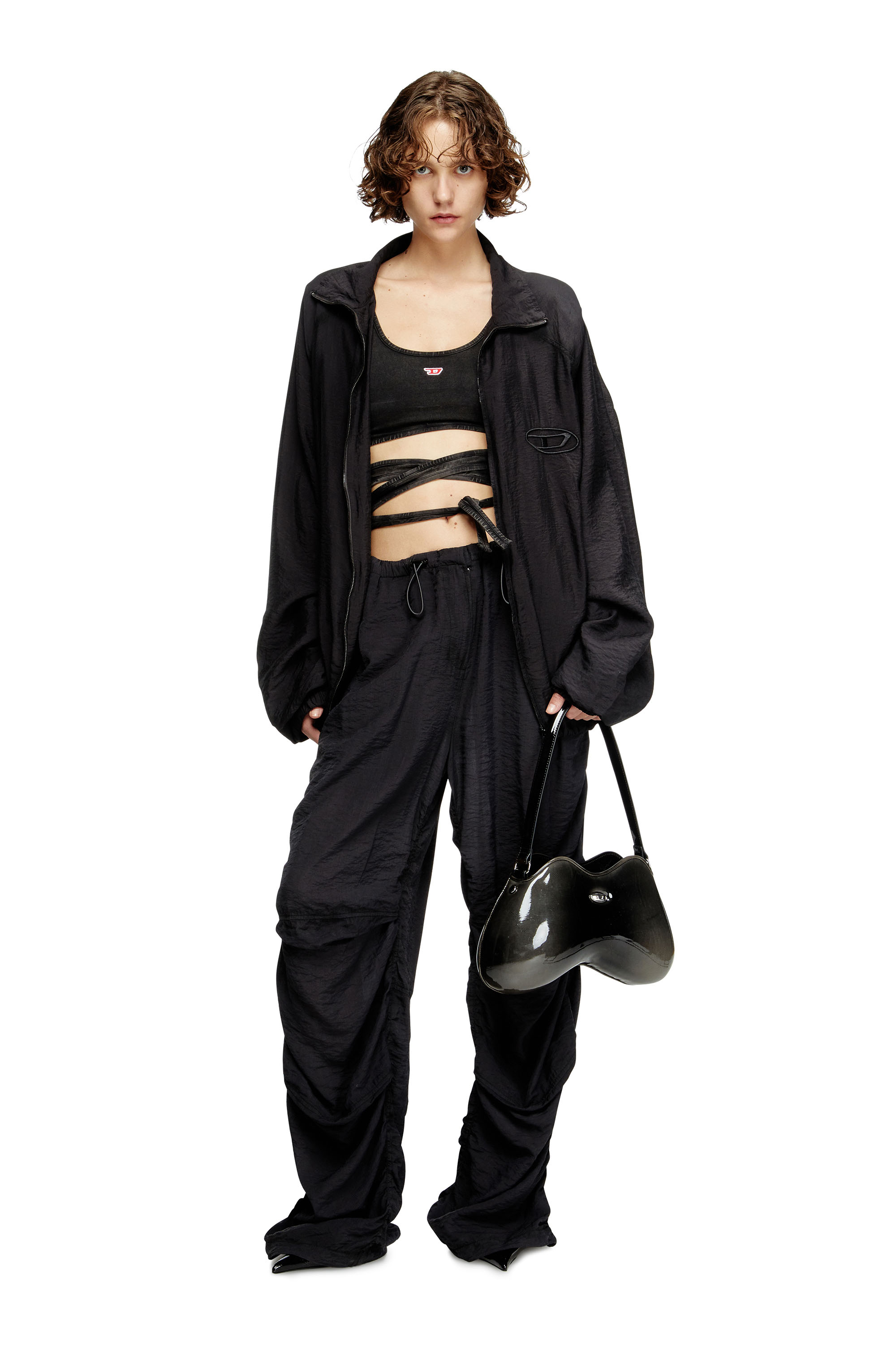 Diesel - T-LEYA-TAIL-R1, Woman's Denim-look vest top with wrap ties in Black - 2