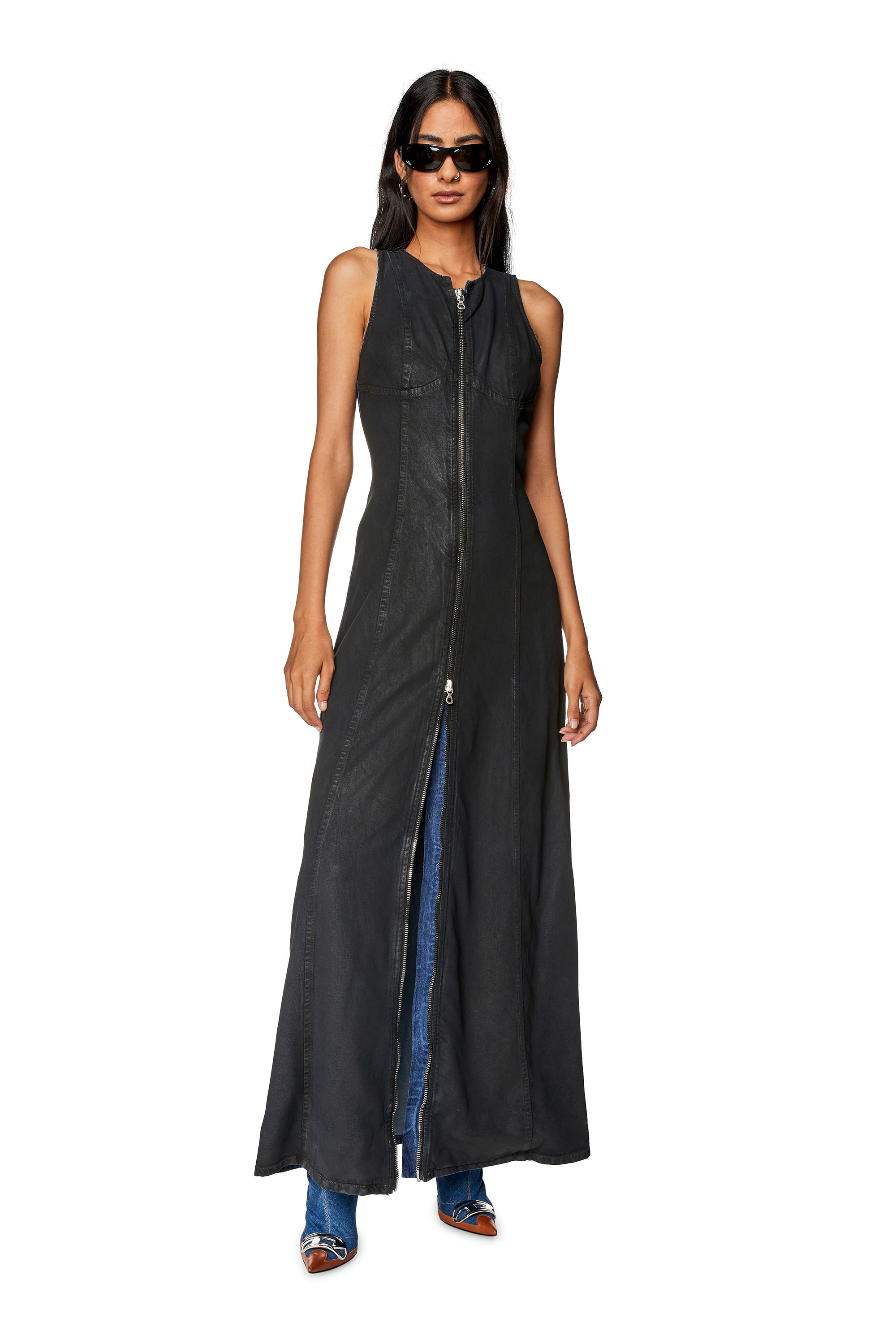 Diesel - DE-LU-S, Woman's Maxi dress in TENCEL denim in Black - 1