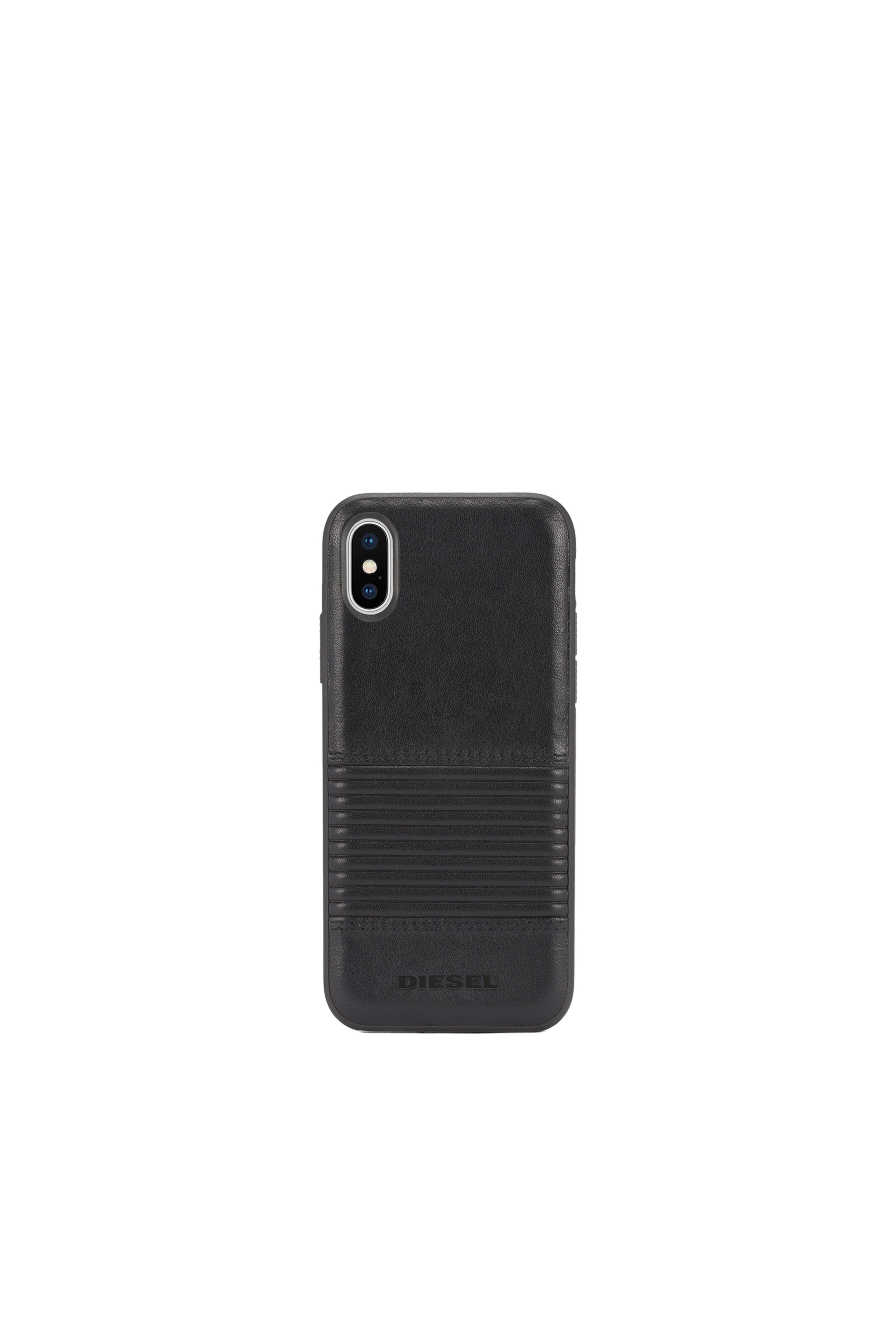 Diesel - BLACK LINED LEATHER IPHONE X CASE, Unisex's Black lined leather case, iPhone X in Black Leather - 2