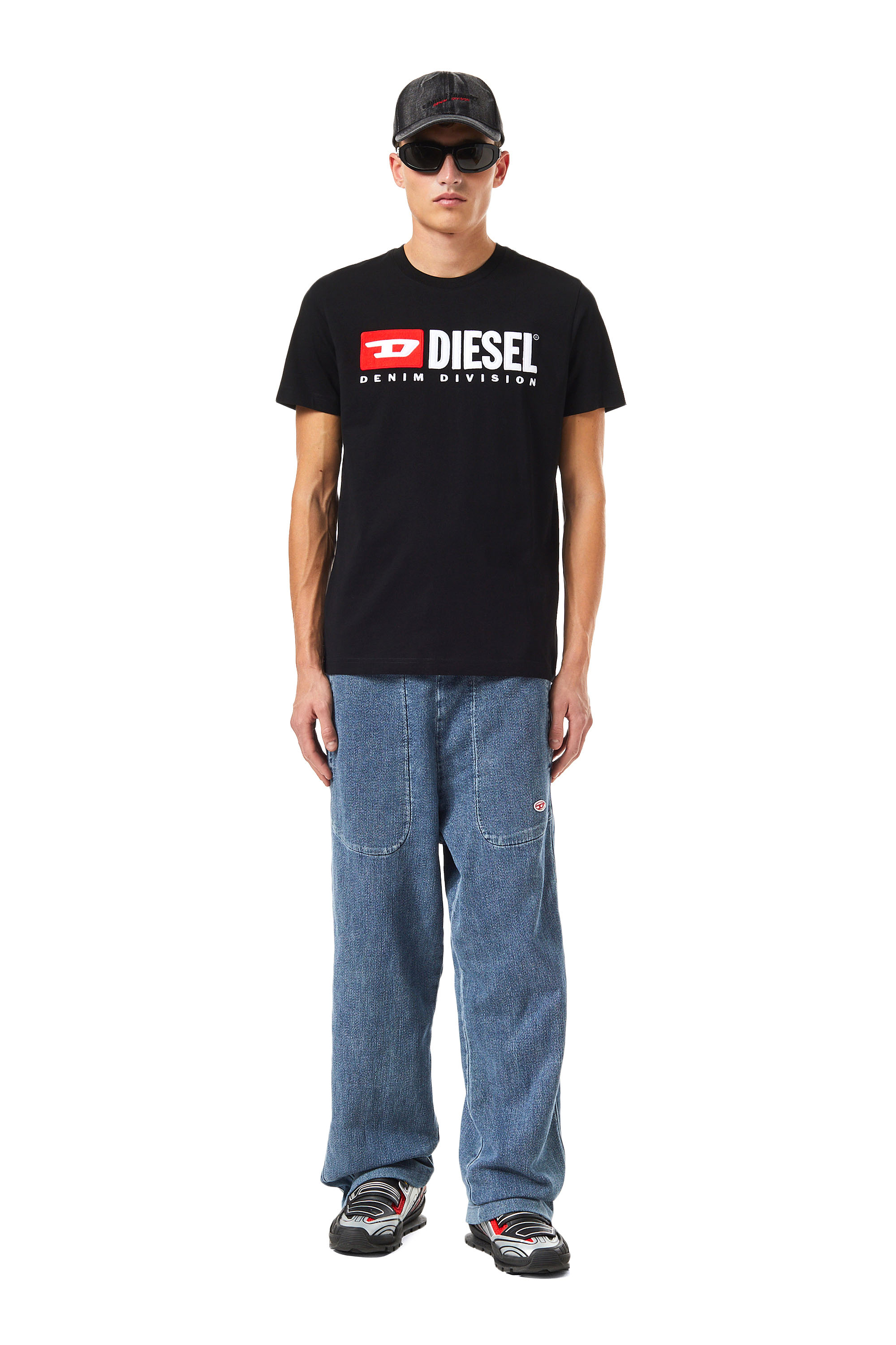 Diesel - T-DIEGOR-DIV, Man's T-shirt with fleece logo in Black - 2