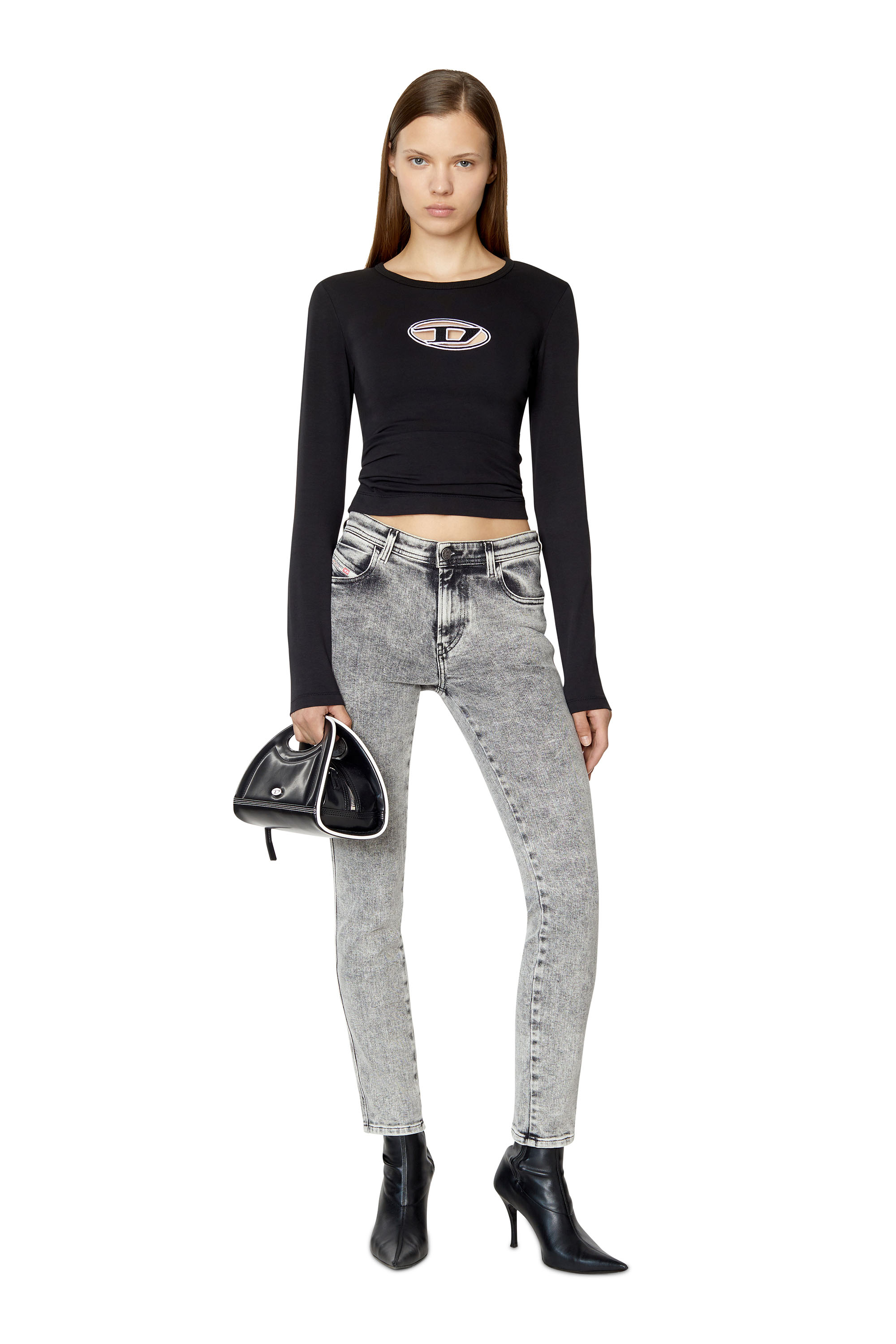 Diesel - T-ANGIE-LS, Woman's Long-sleeve T-shirt with cut-out logo in Black - 2