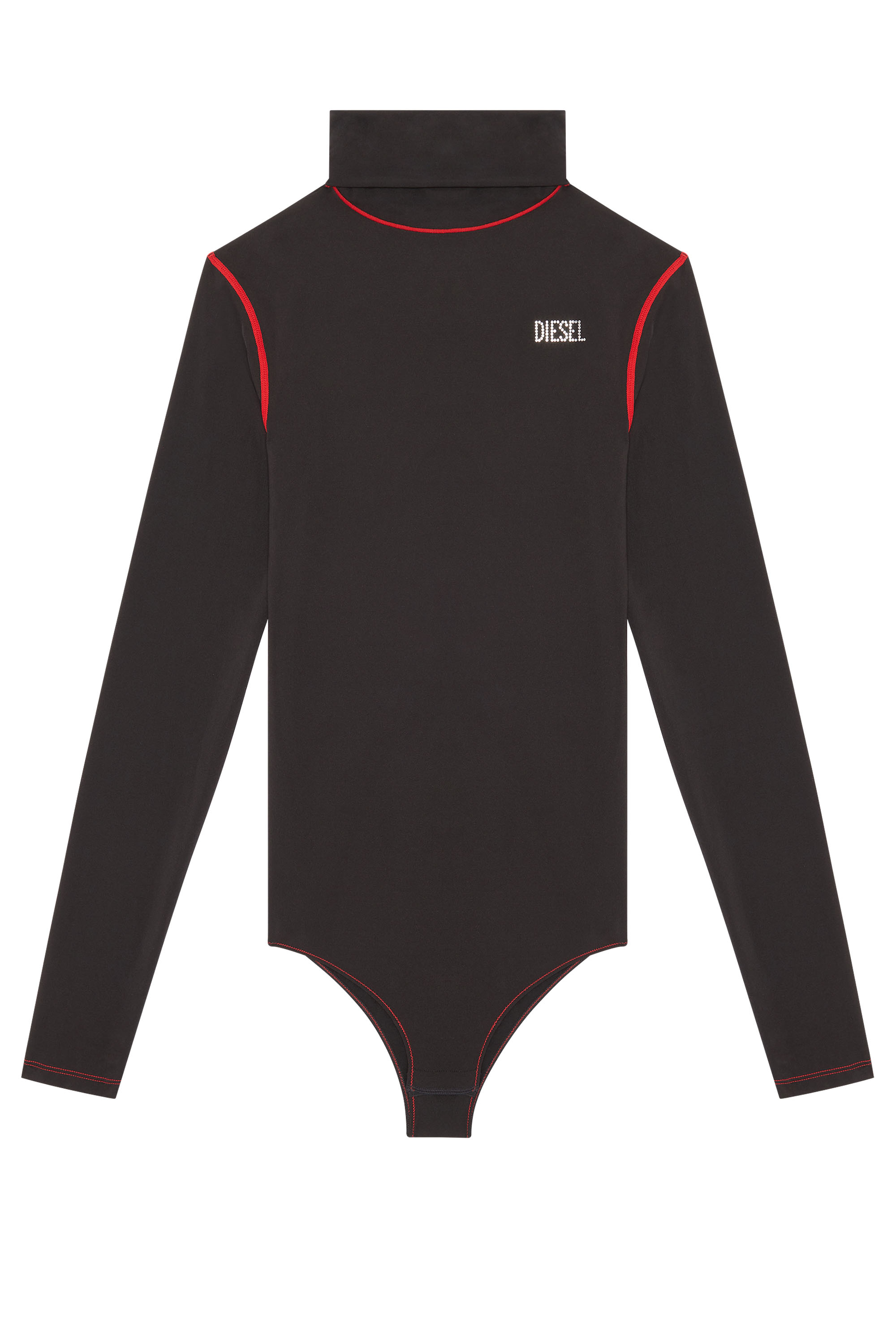 Diesel - UFBY-BRILLY, Woman's High-neck bodysuit with rhinestone logo in Black - 1