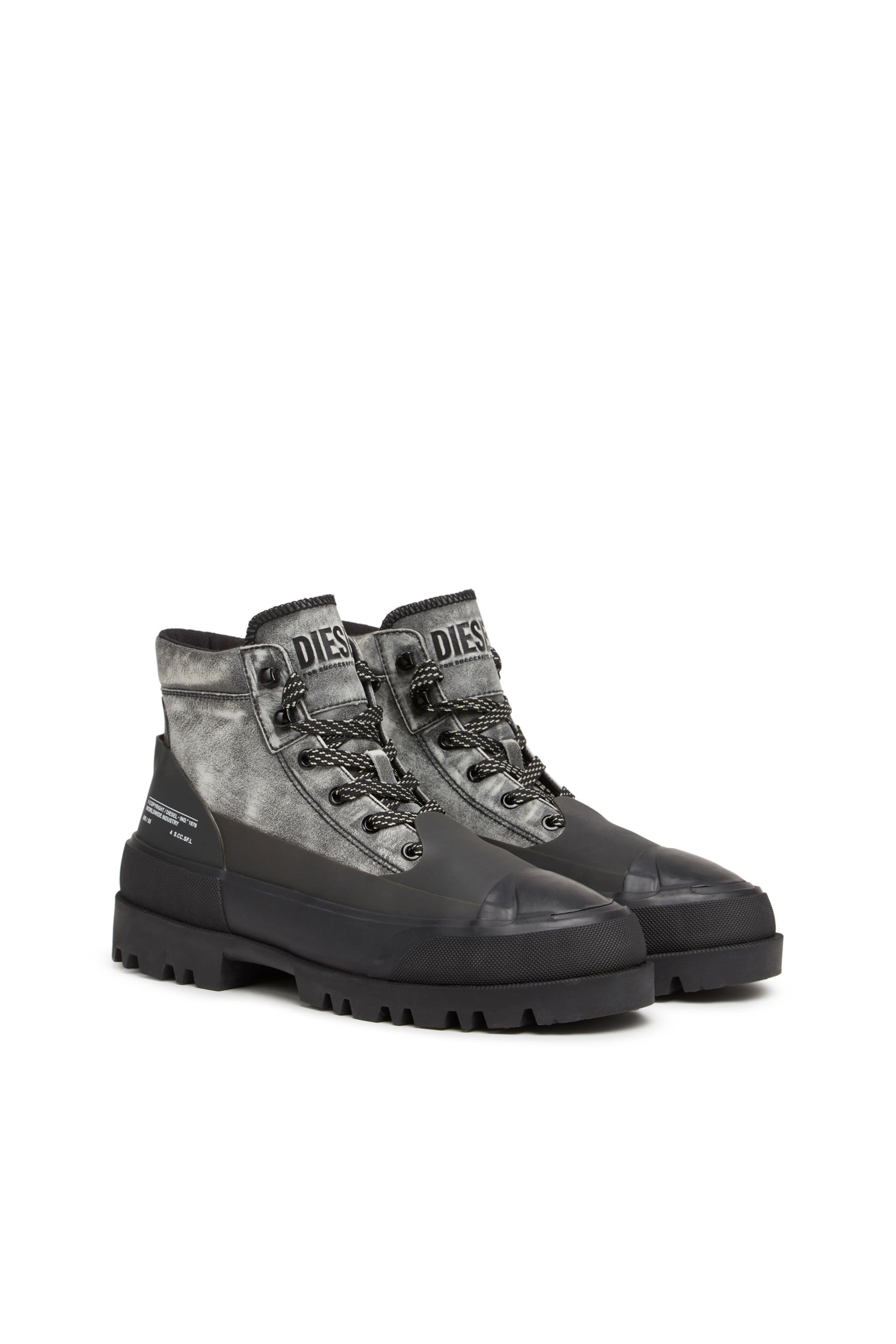 Diesel - D-HIKO BT X, Unisex's D-Hiko BT X - Treated leather boots with rubber overlay in Black - 2