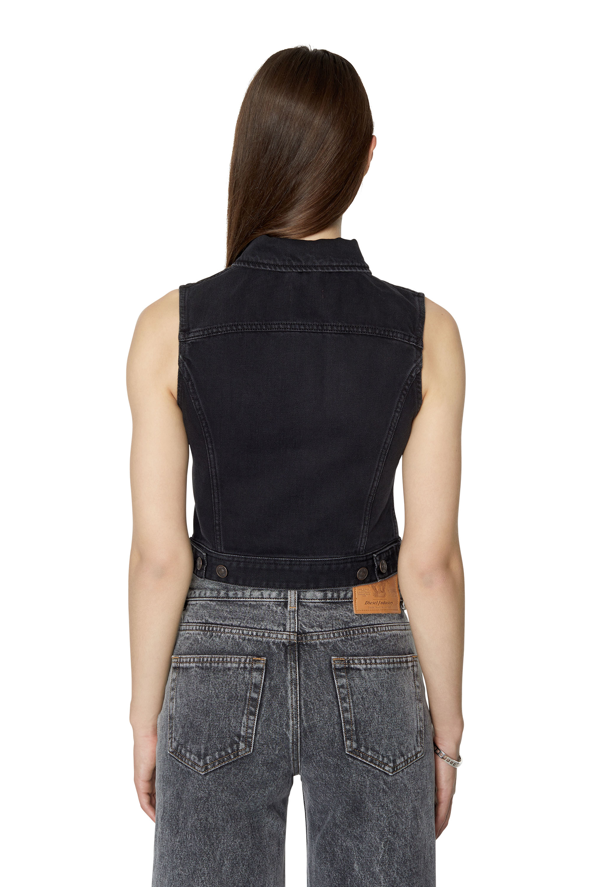 Diesel - DE-SLIMMY-SM, Woman's Slim-fit sleeveless trucker jacket in Black/Dark grey - 4
