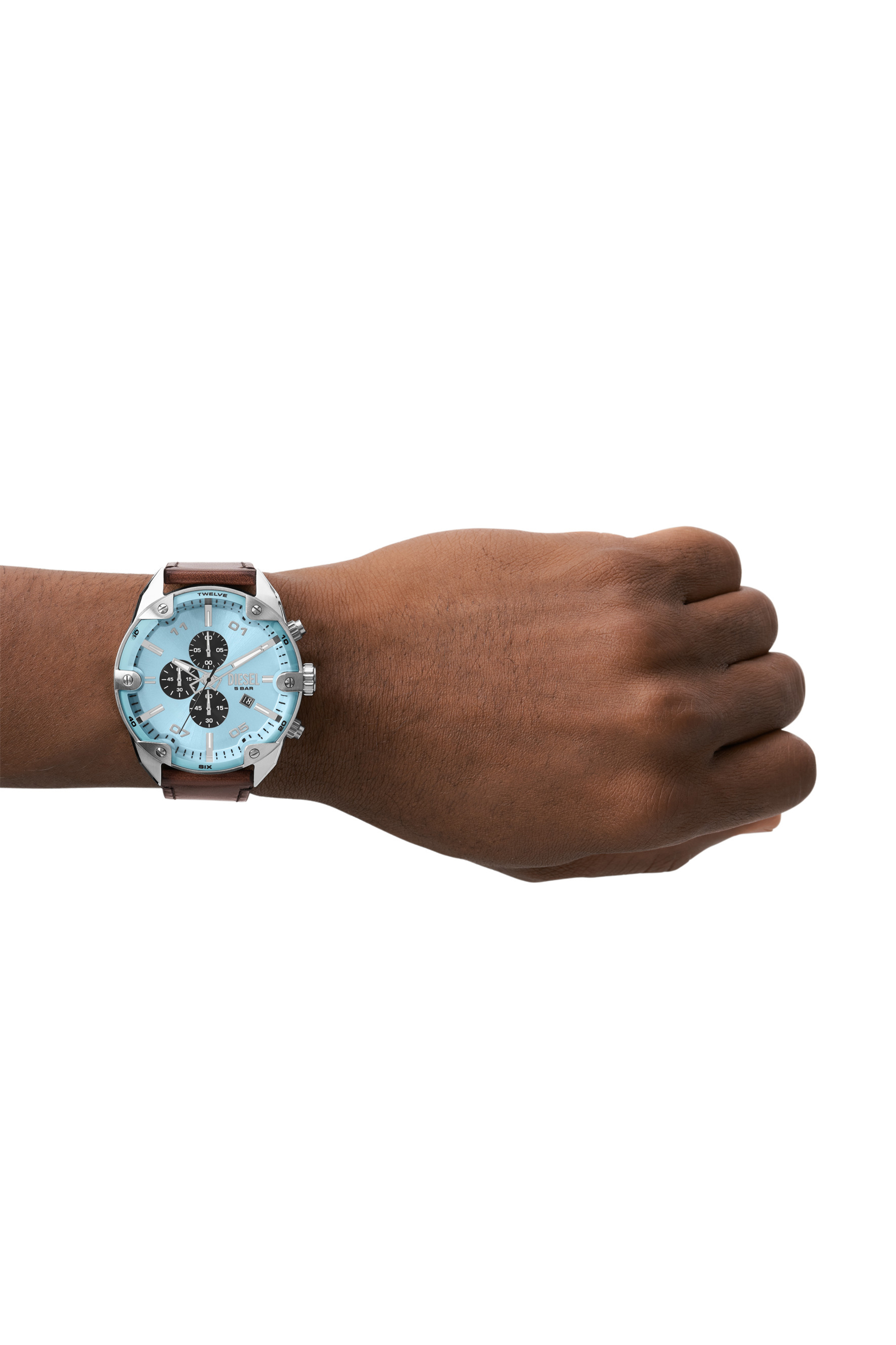 Diesel - DZ4606, Man's Spiked Chronograph Brown Leather Watch in Brown - 4