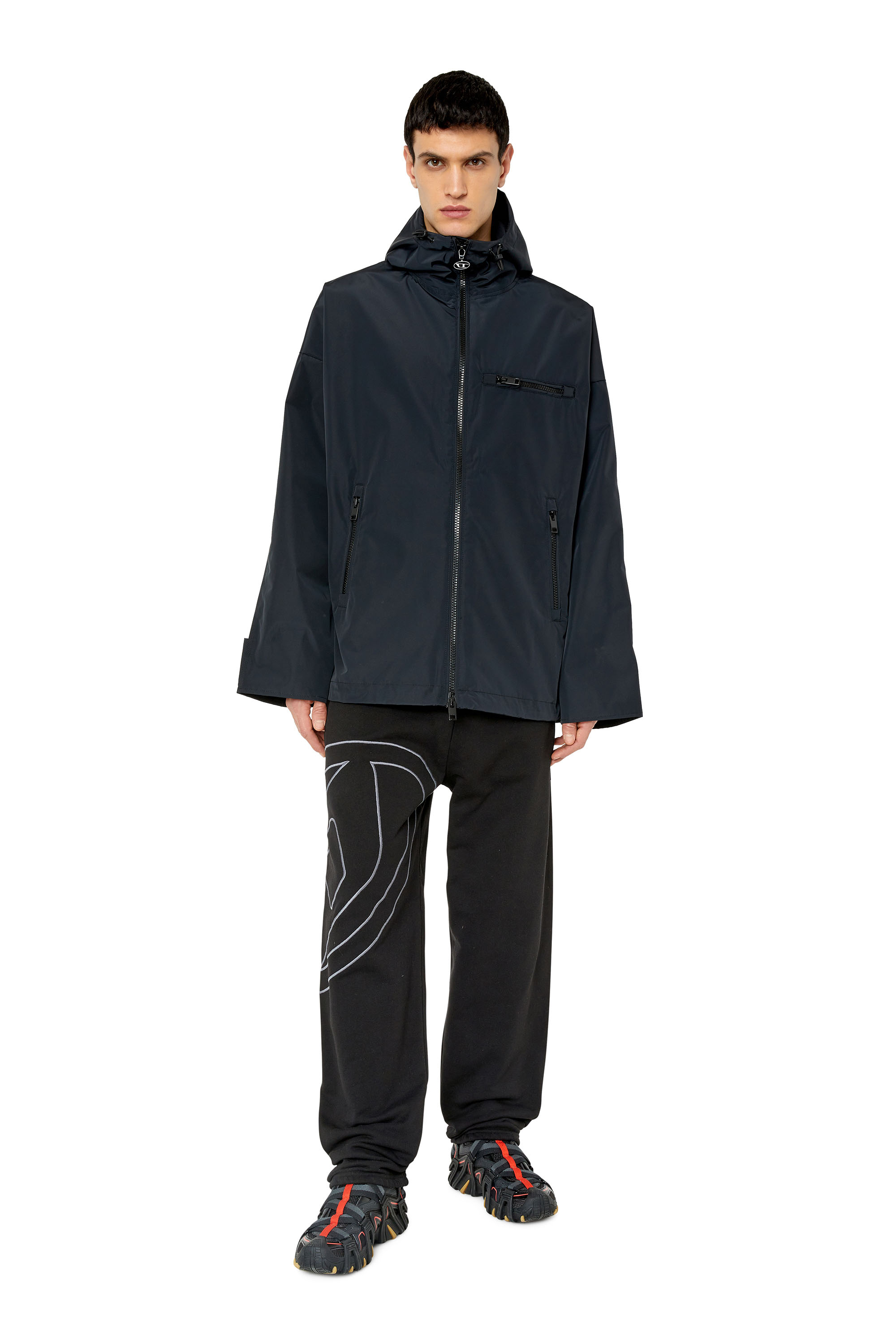 Diesel - W-HENNES, Man's Hooded jacket with piped logo in Black - 2