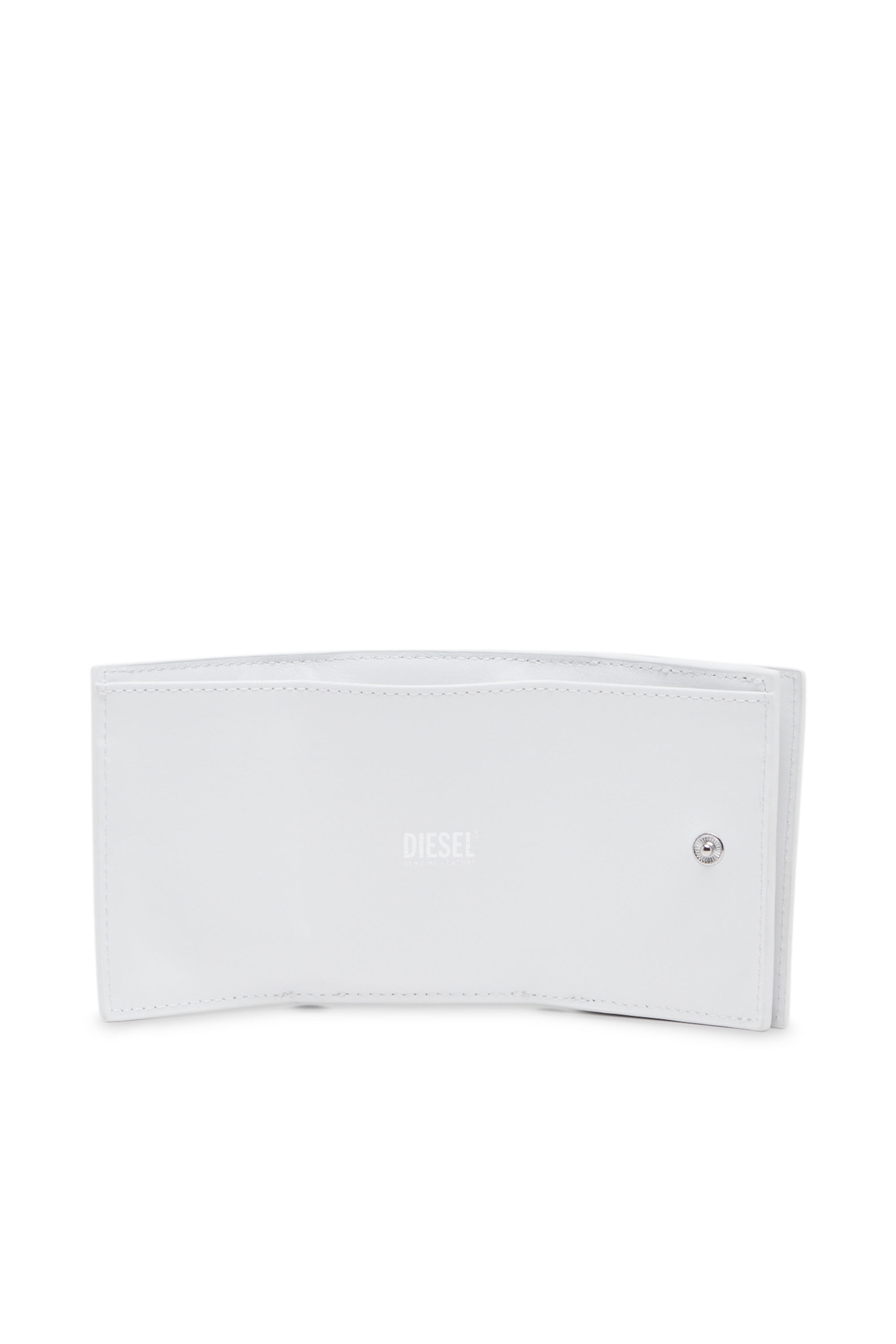 Diesel - LORETTINA, Woman's Leather tri-fold wallet with logo plaque in White - 3
