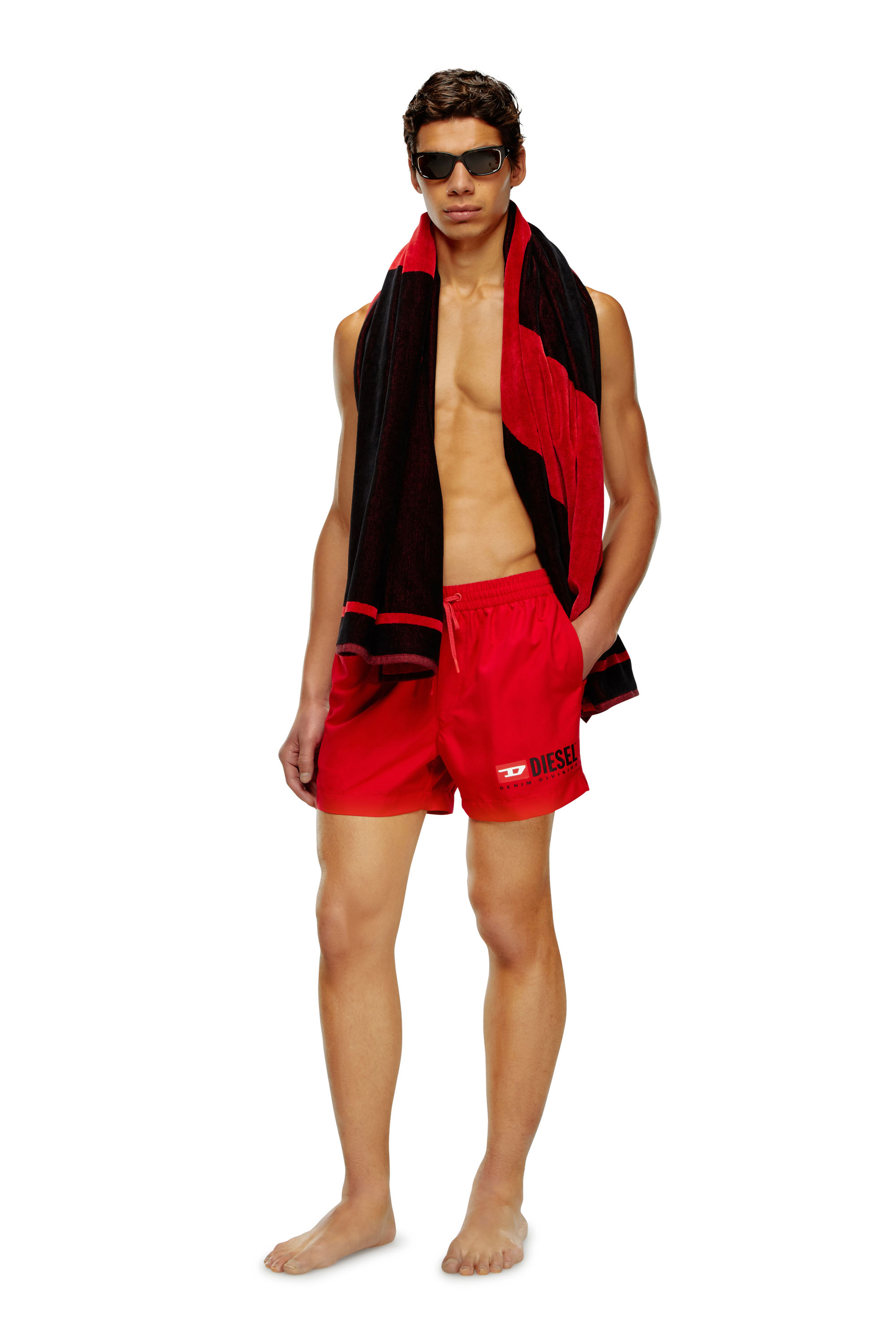 Diesel - BMBX-KEN-37, Man's Mid-length swim shorts with logo print in Red - 1