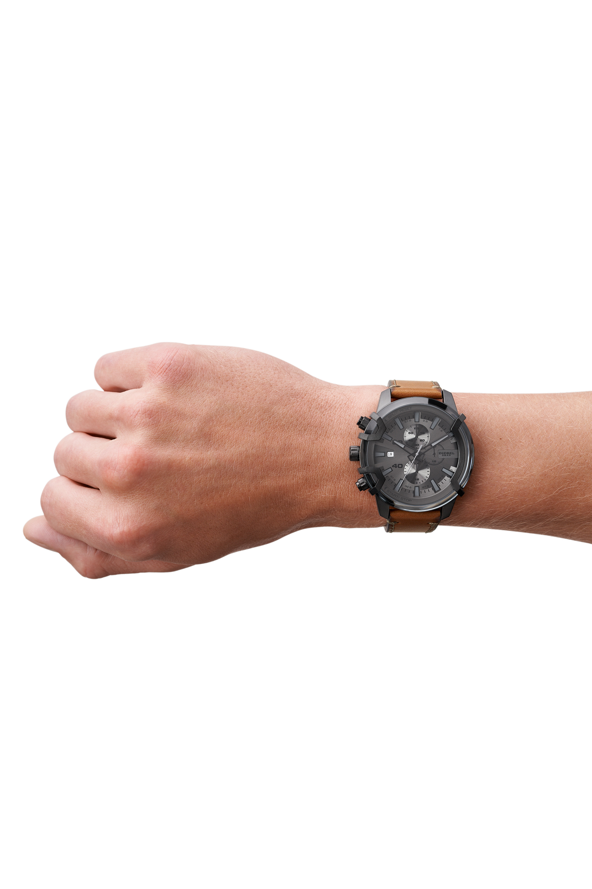 Diesel - DZ4569, Man's Griffed chronograph brown leather watch in Brown - 4