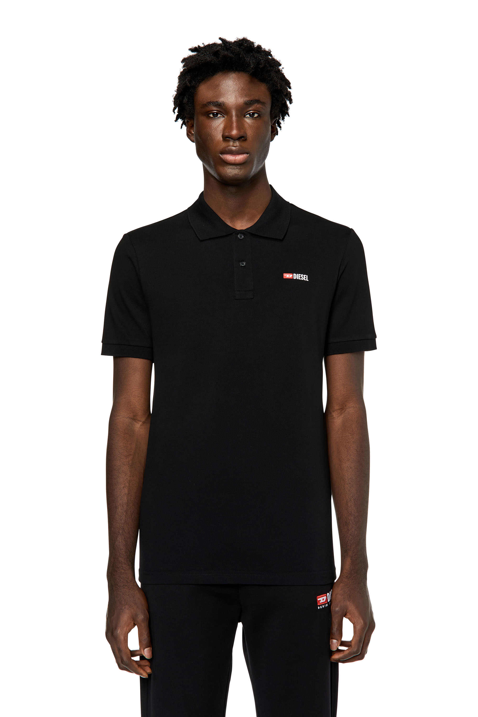 Diesel - T-SMITH-DIV, Man's Polo shirt with high-density logo print in Black - 1