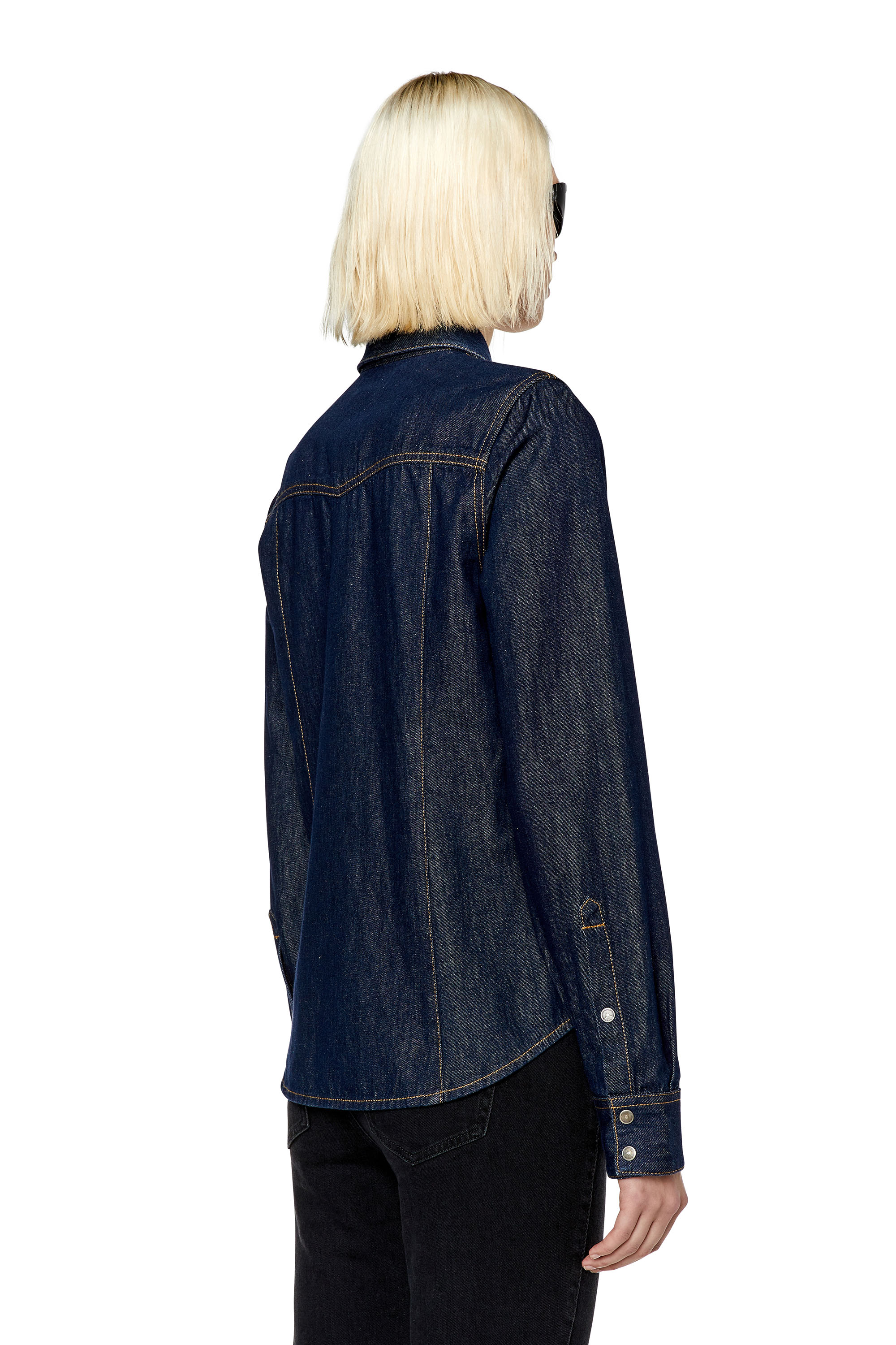Diesel - DE-WAVES, Woman's Western shirt in blue rinse wash in Dark Blue - 4