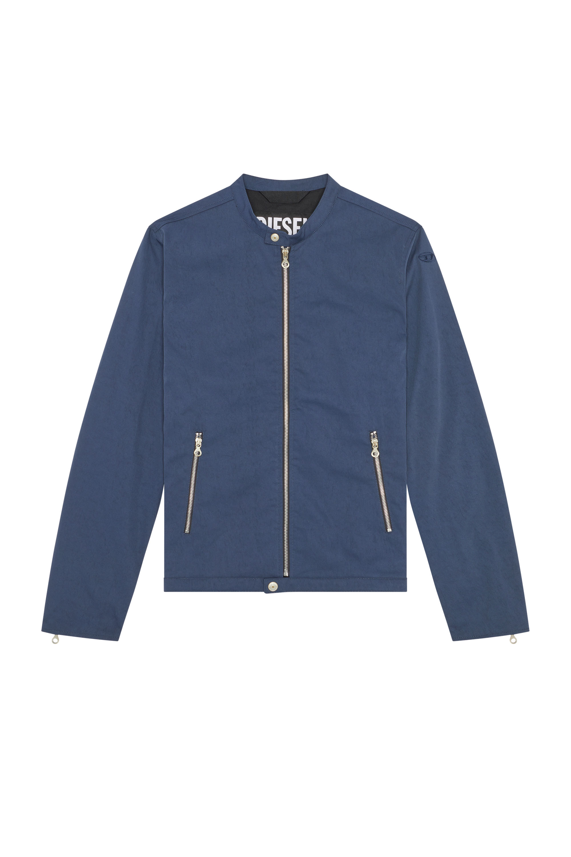 Diesel - J-GLORY-NW, Man's Biker jacket in cotton-touch nylon in Dark Blue - 3