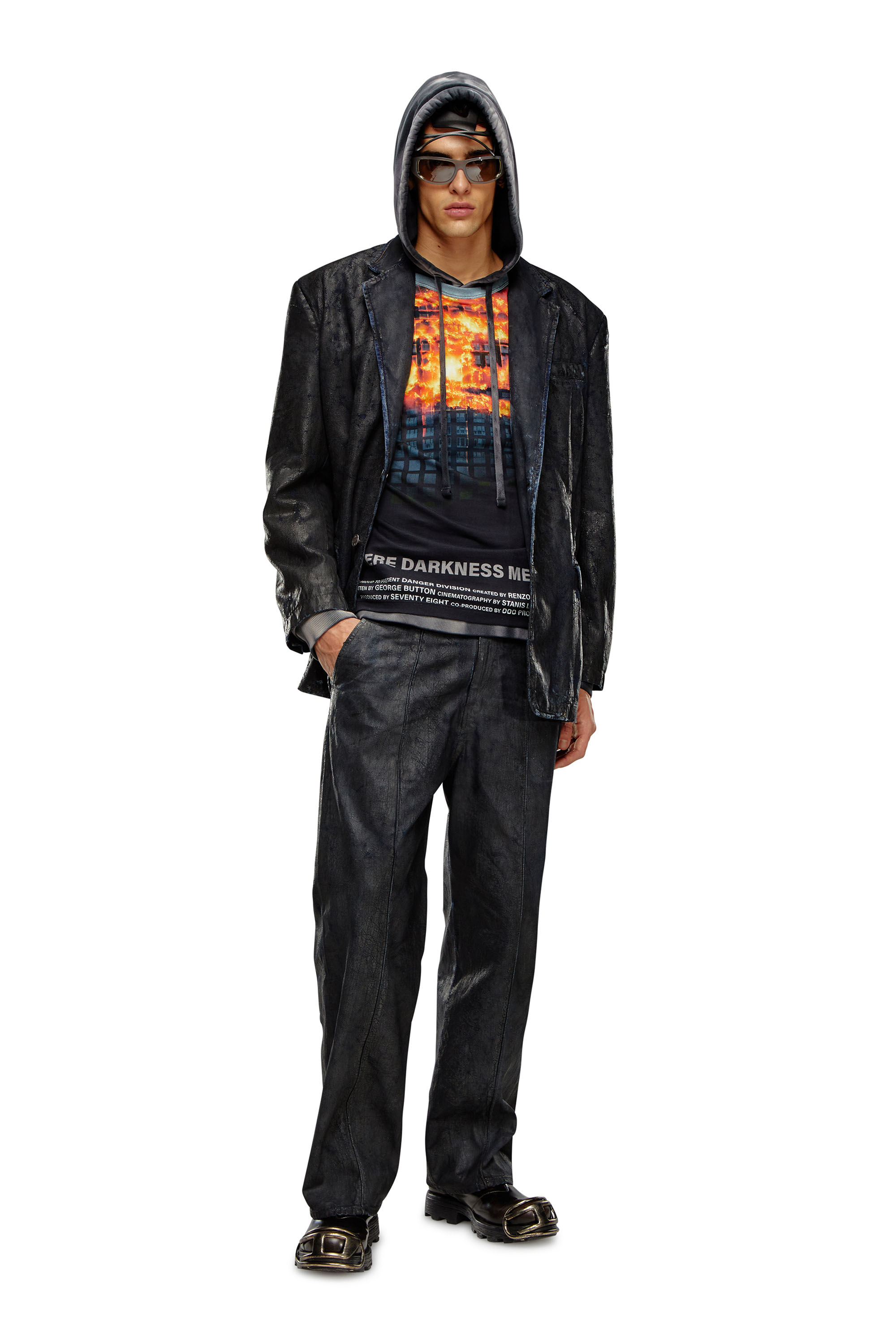 Diesel - D-BLA-FSE, Man's Denim blazer with craquelé coating in Black - 2