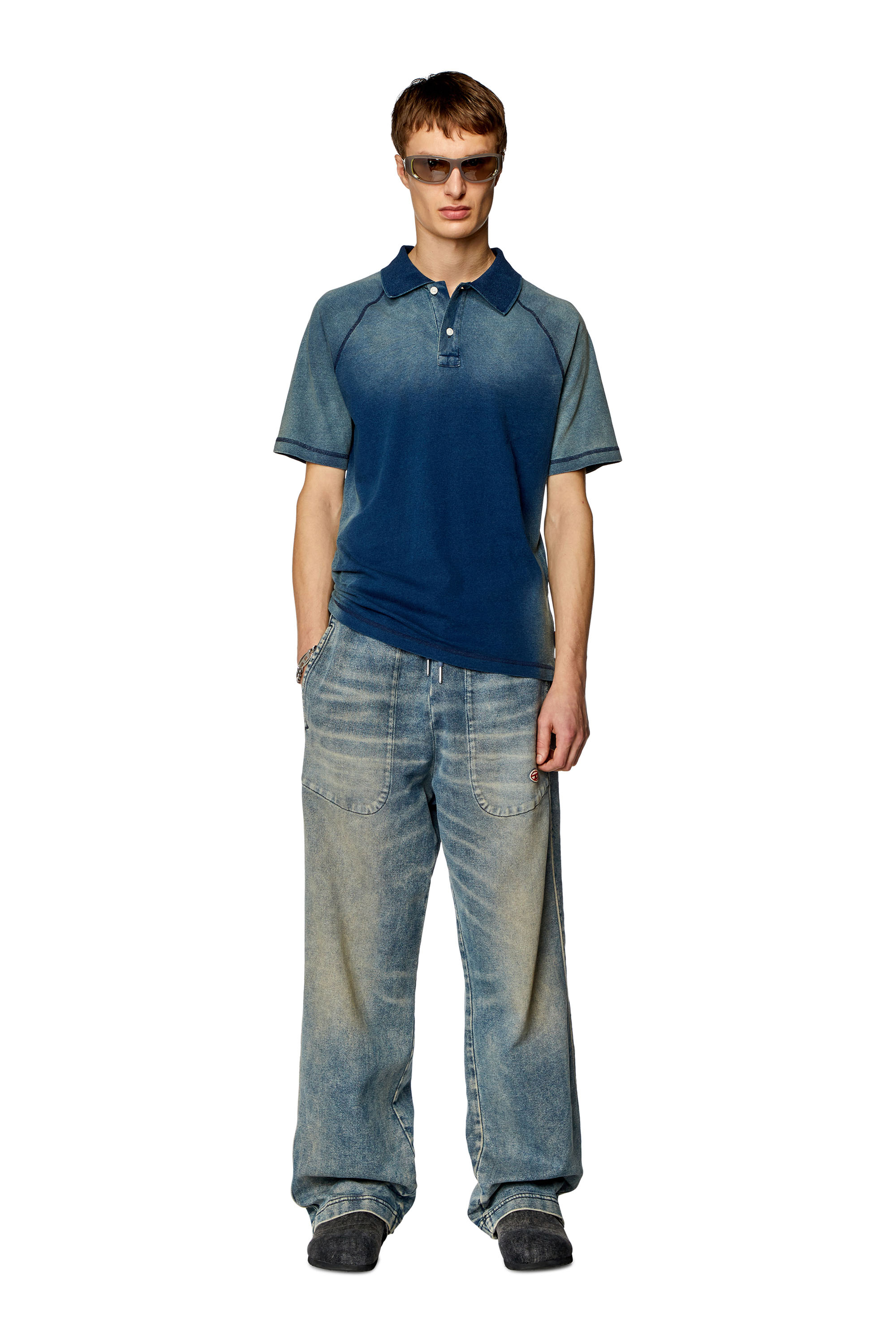 Diesel - T-RASMITH, Man's Polo shirt with sun-faded effects in Blue - 2