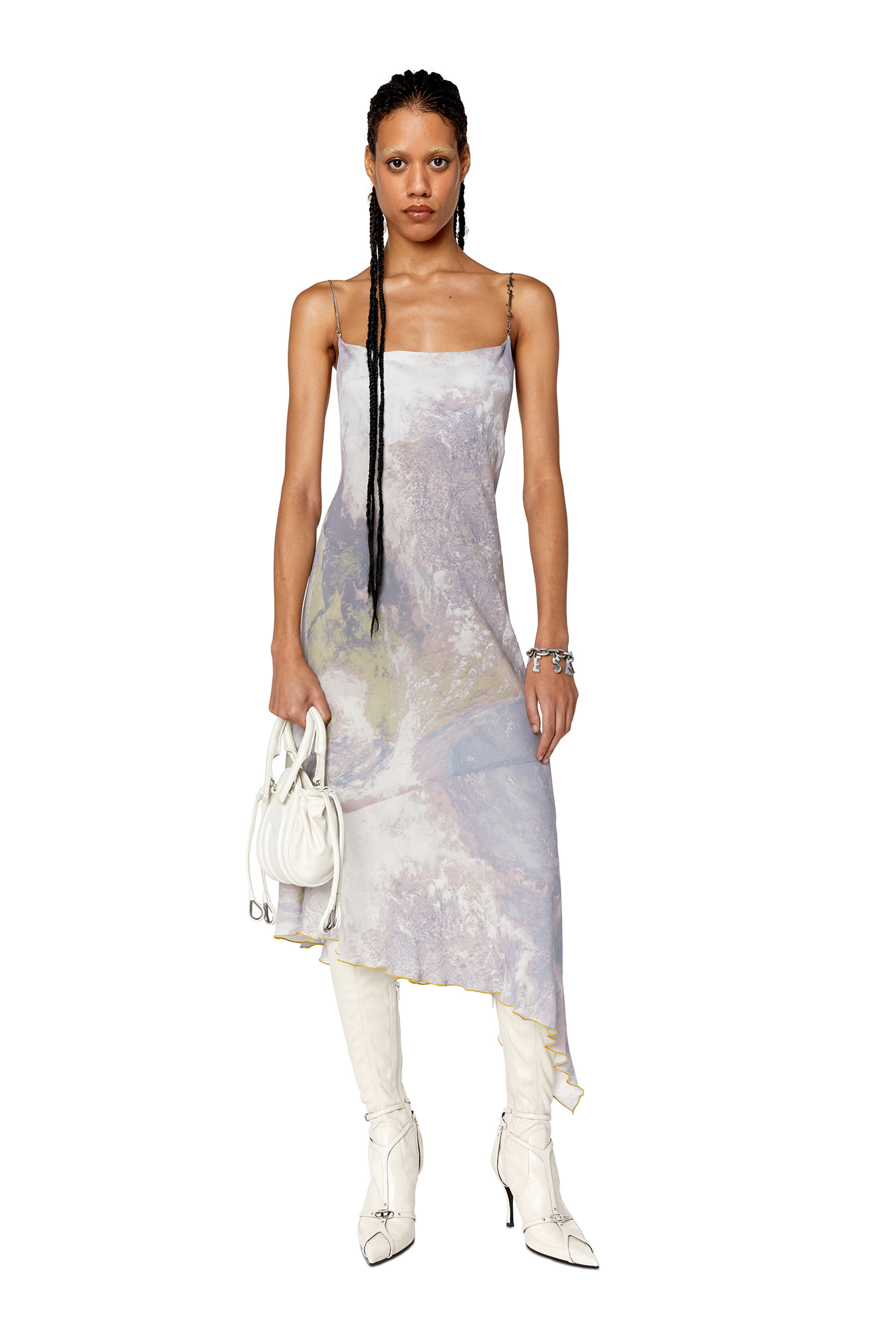 Diesel - D-MINT-CMF, Woman's Printed slip dress with chain straps in Grey - 1
