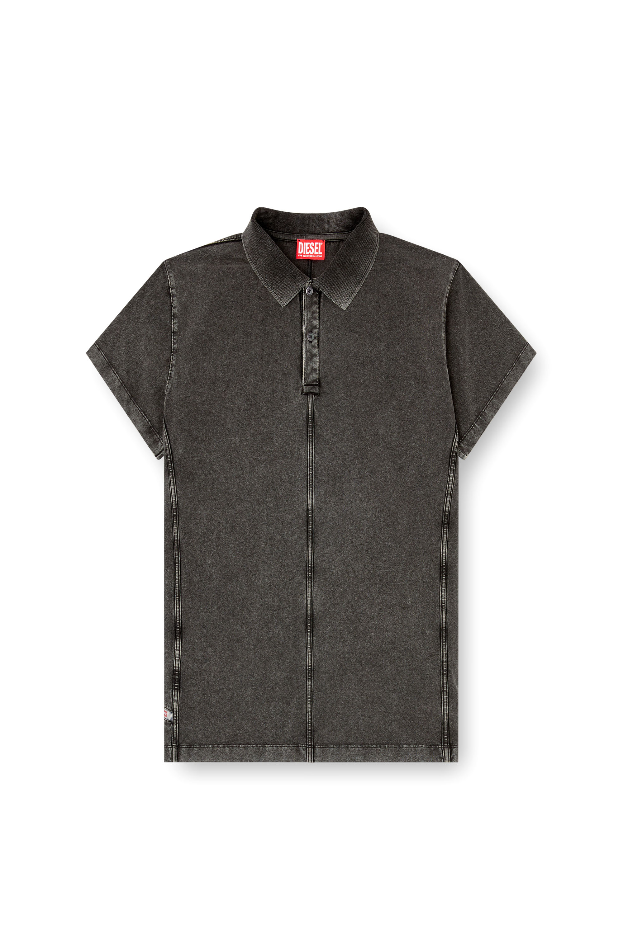 Diesel - T-NOMELY, Man's Polo shirt in denim-look jersey in Black - 3