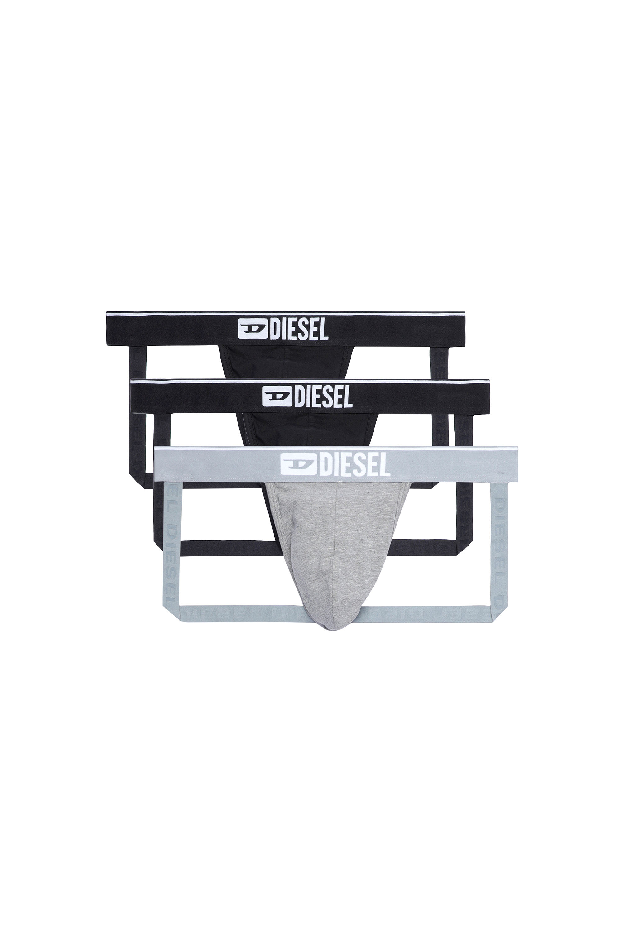 Diesel - UMBR-JOCKYTHREEPACK, Man's Three-pack jockstraps with front logo in Black/Grey - 1